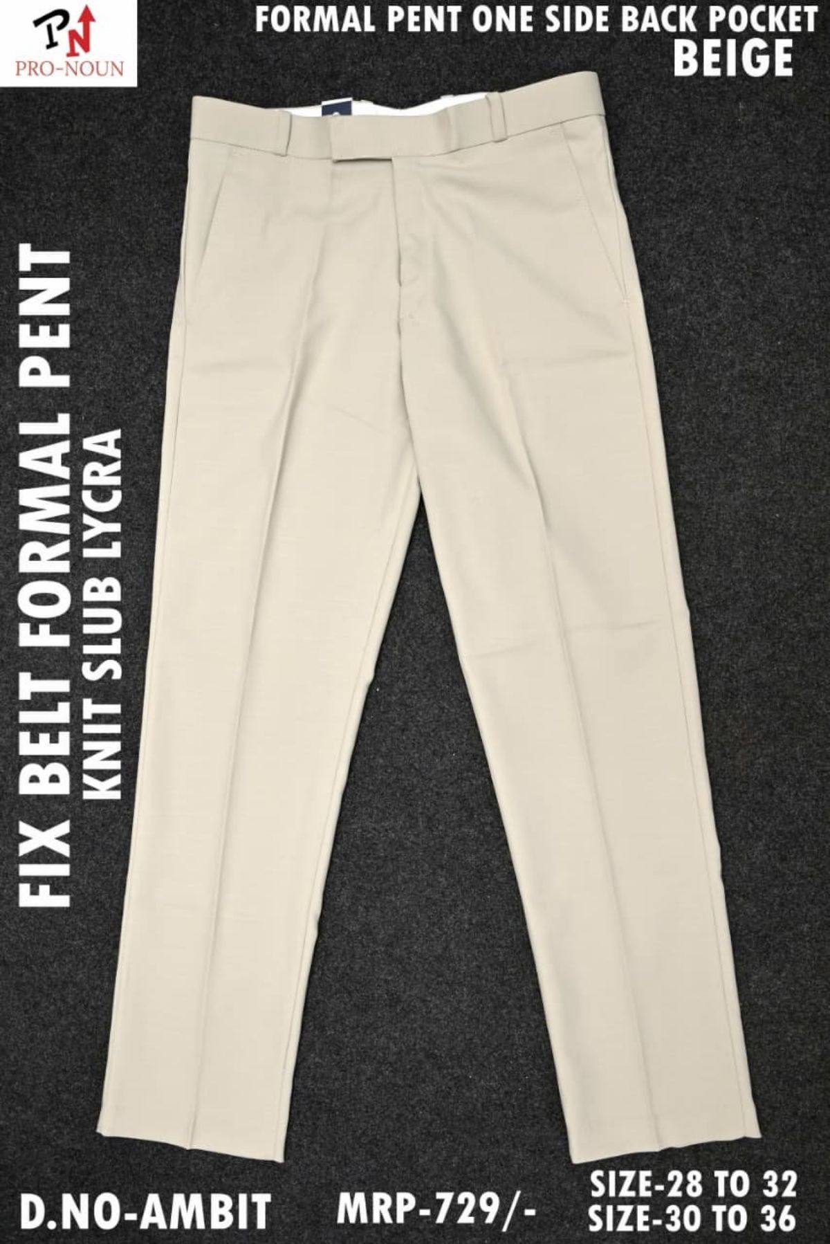 Pro-Noun Men's Formal Pants with One Side Pocket & fix belt D No- Ambit (30-36)