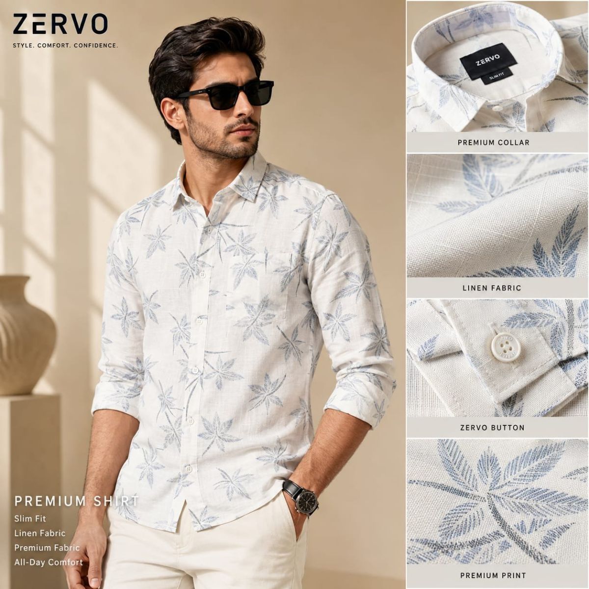 Zervo Men's Linen Printed Shirts