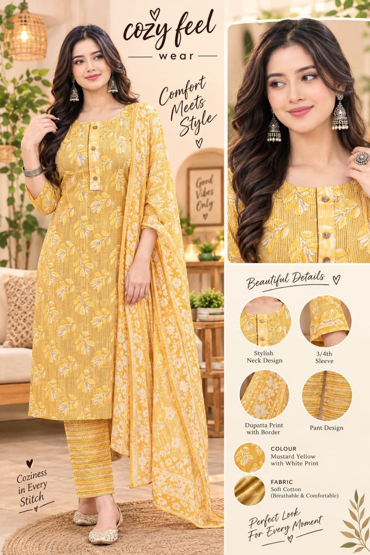 Women's Cotton 3 Pcs Set