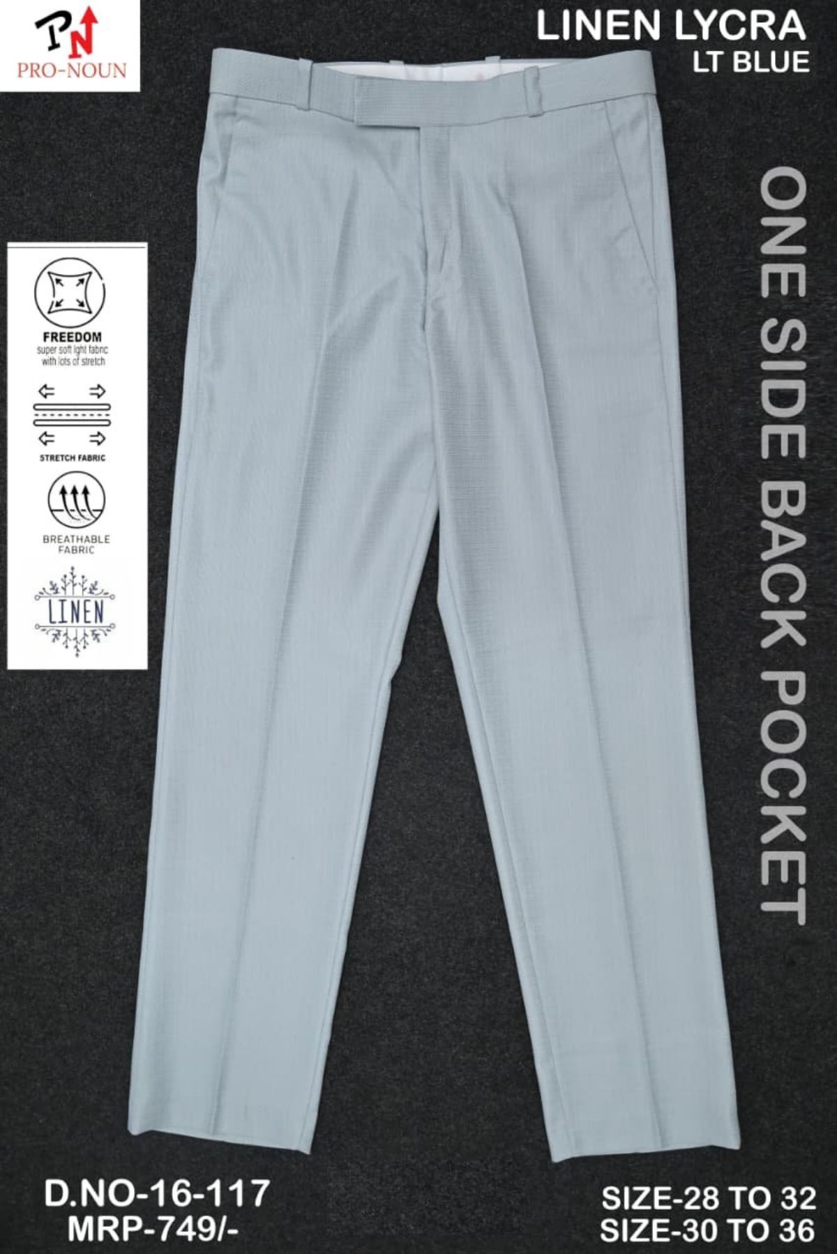 Pro-Noun Men's Slim Fit Strechable Formal Pants- 117-16 (30-36)