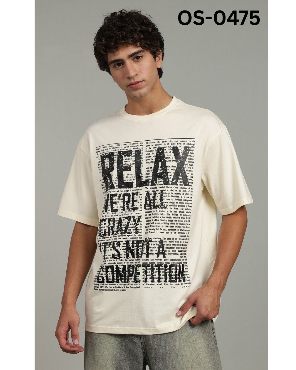 TOMHIDDLE MENS OVERSIZED PRINTED DOWN SHOULDER T-SHIRT- A4-OS-0475