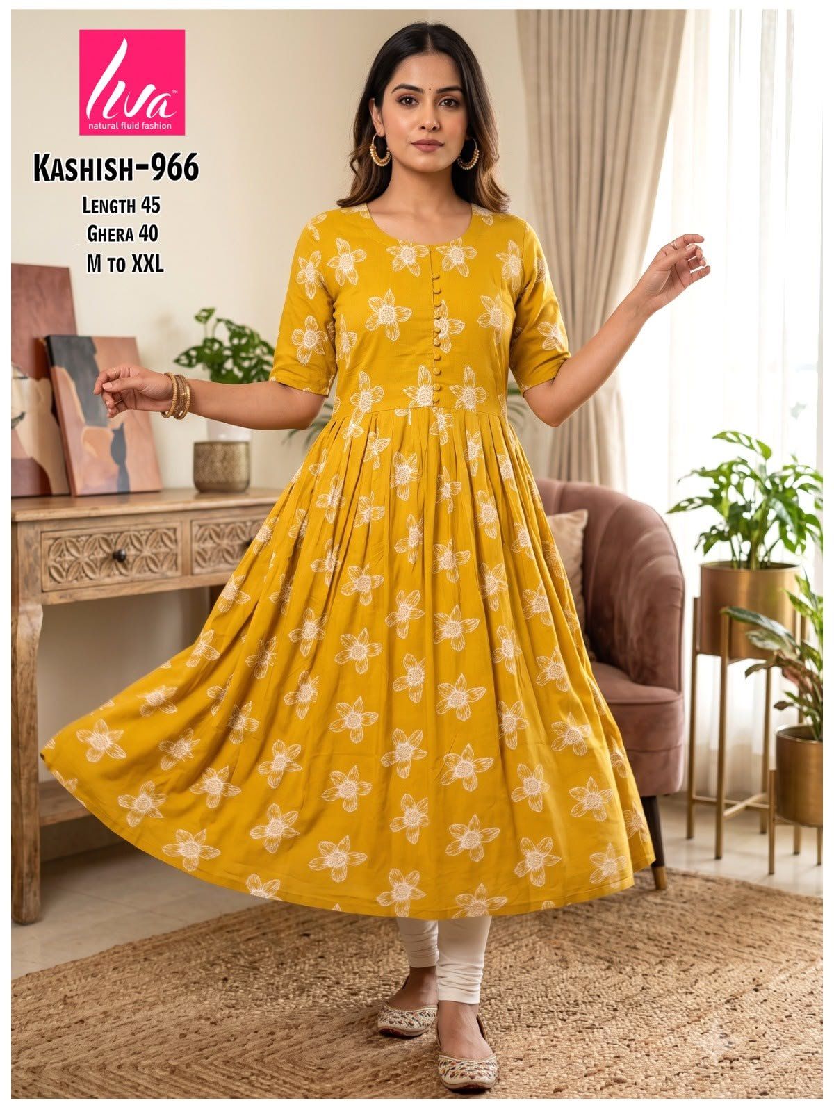 Women's Ethnic Wear Printed Rayon Ghera Kurti-Kashish -966