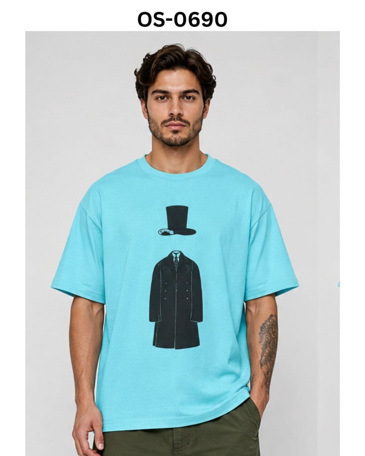 TOMHIDDLE MENS OVERSIZED PRINTED DOWN SHOULDER T-SHIRT- A4-OS-0690