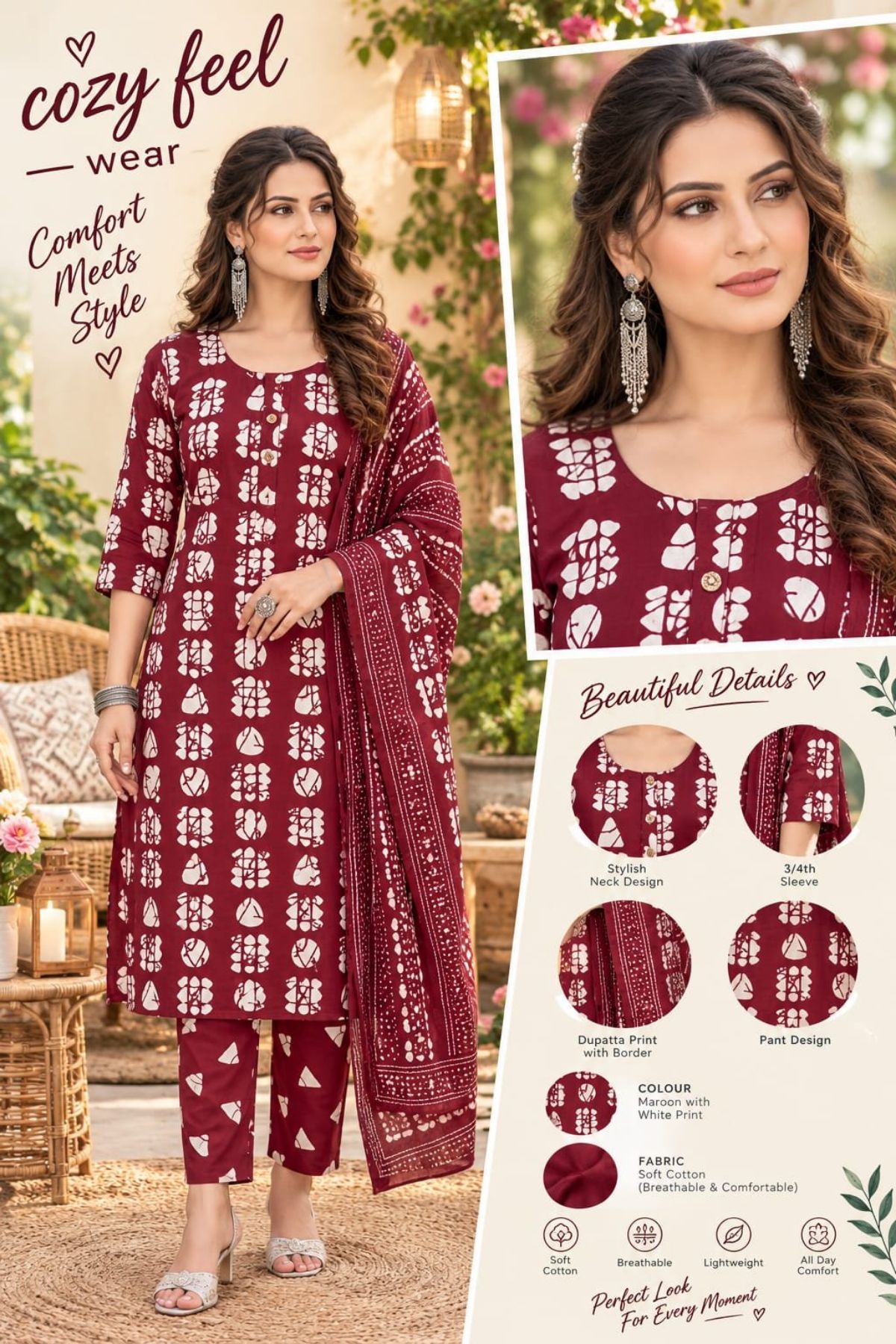 Women's Cotton 3 Pcs Set