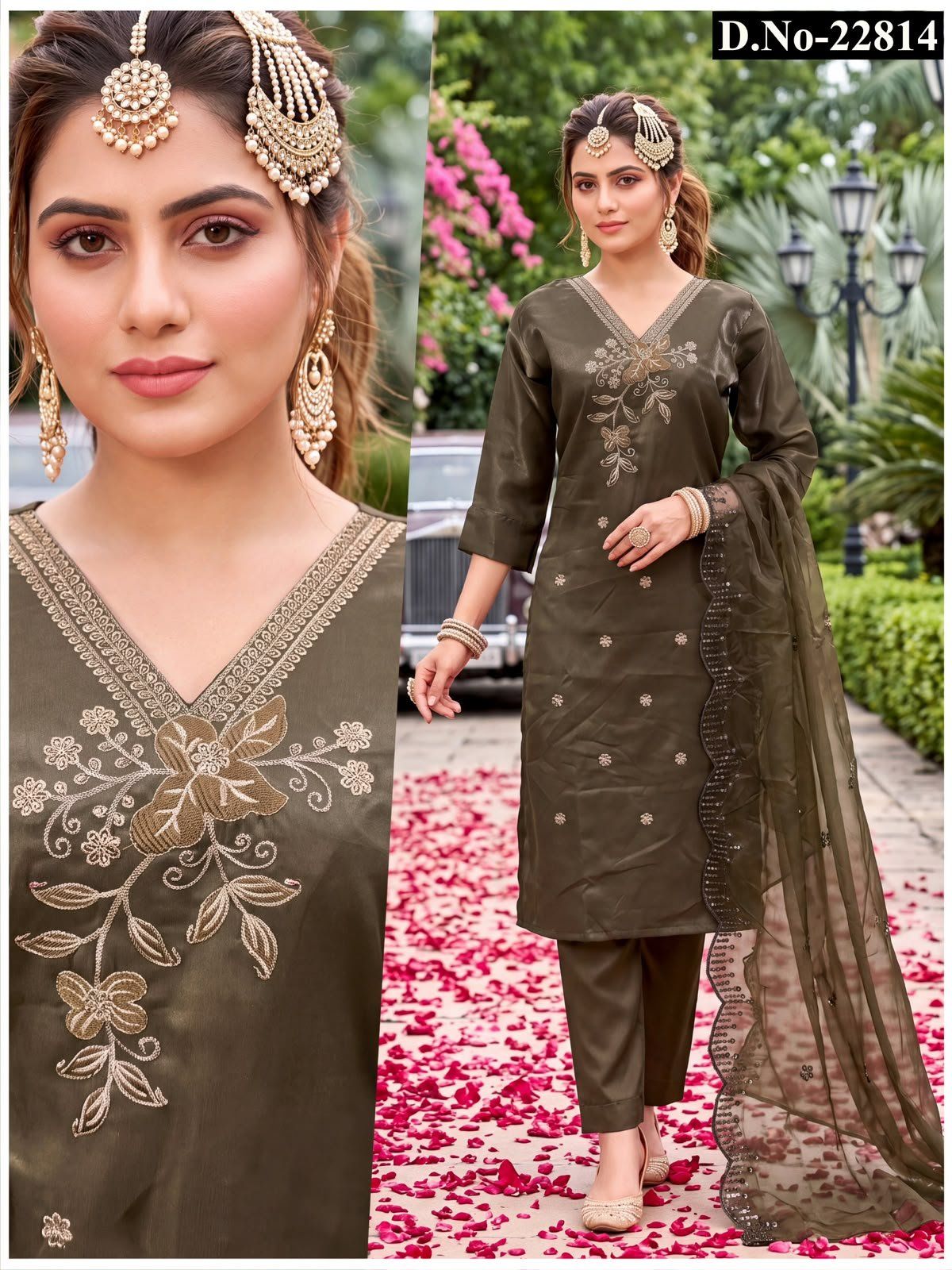 Women's Roman Silk Ethnic Wear Set with dupatta- D No-22814