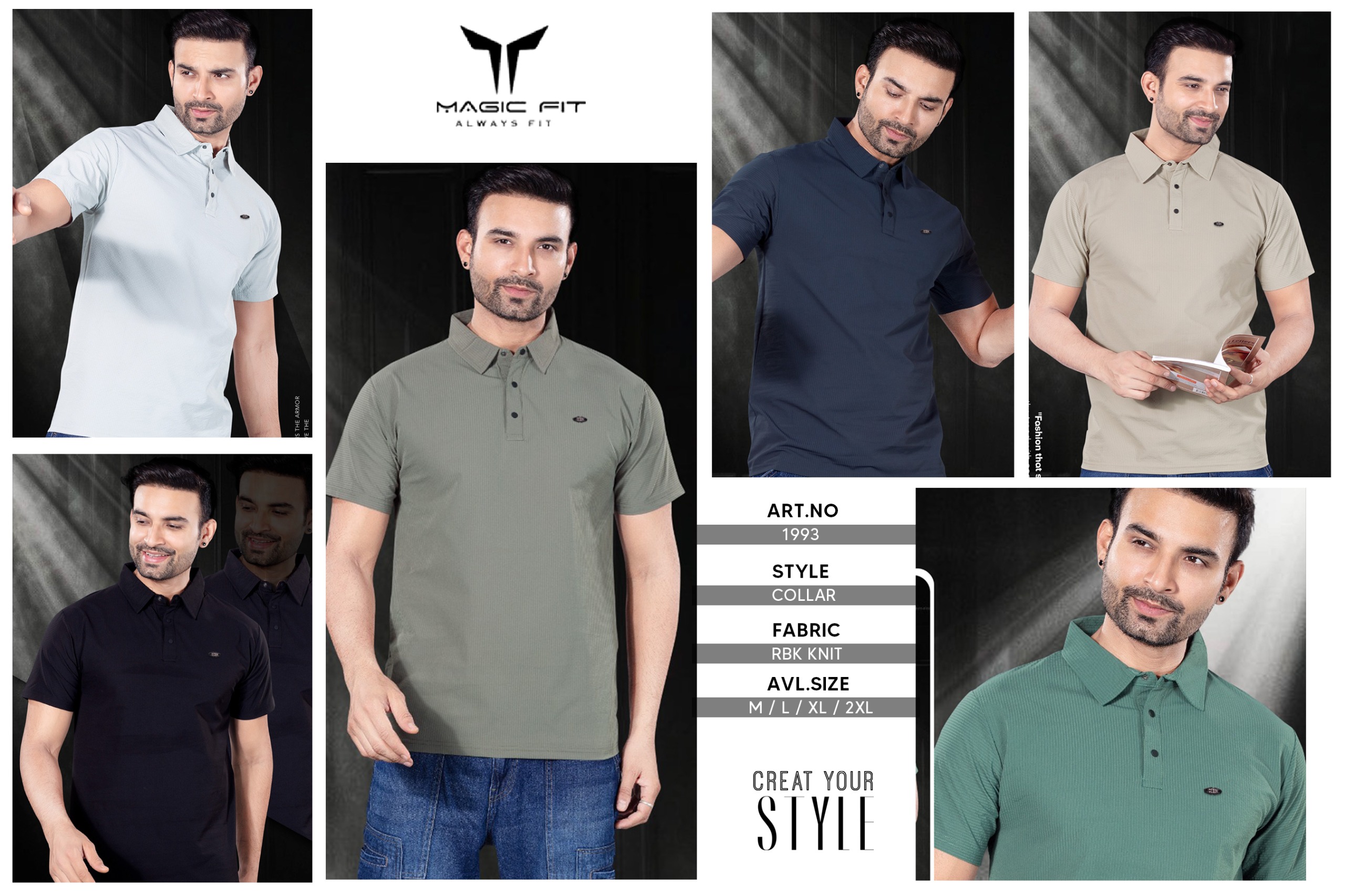 Brand: Magicfit, Mens Half Sleeve Polo Neck Tshirt, 1993 L