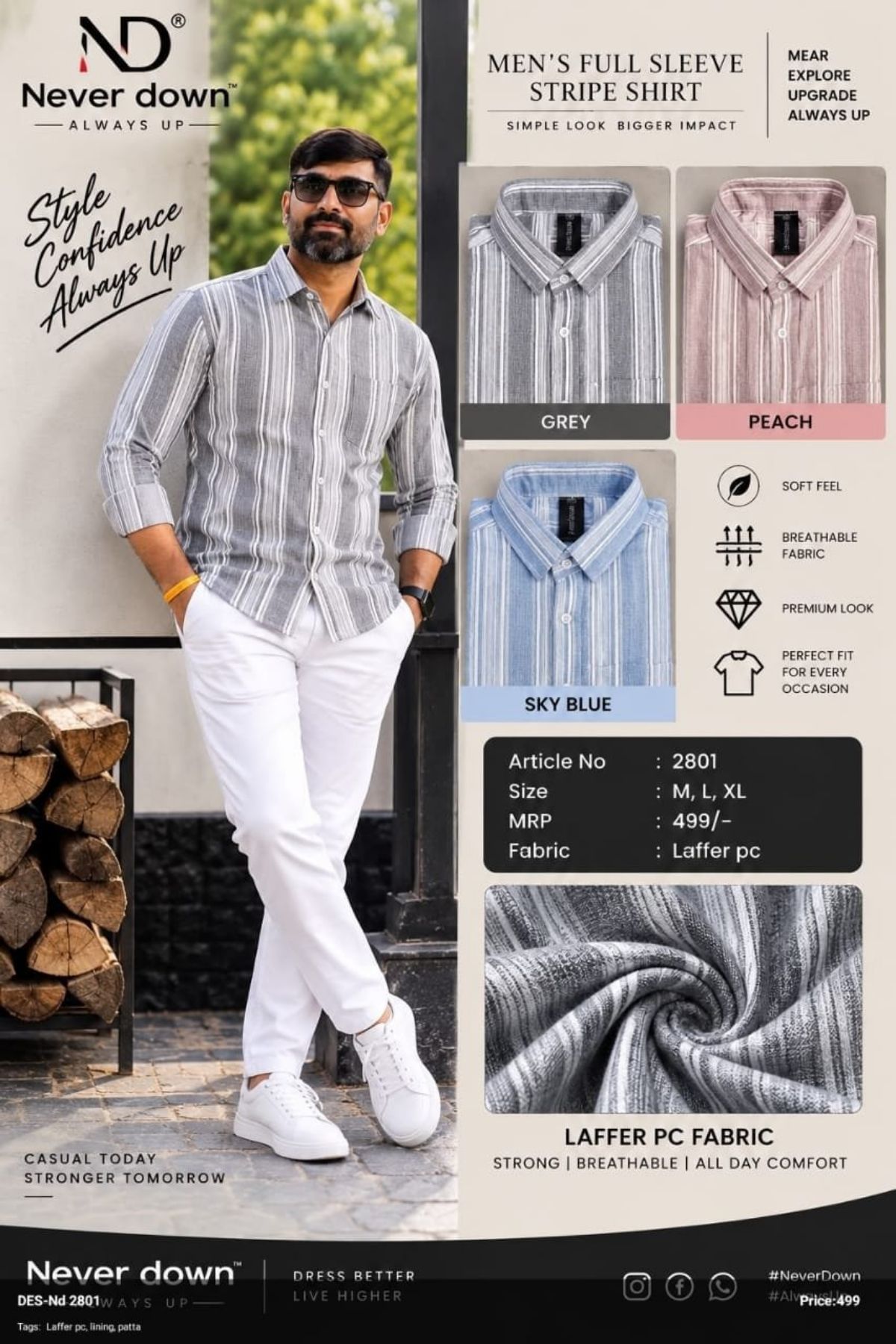 Never Down Men's Laffer PC Shirts -2801