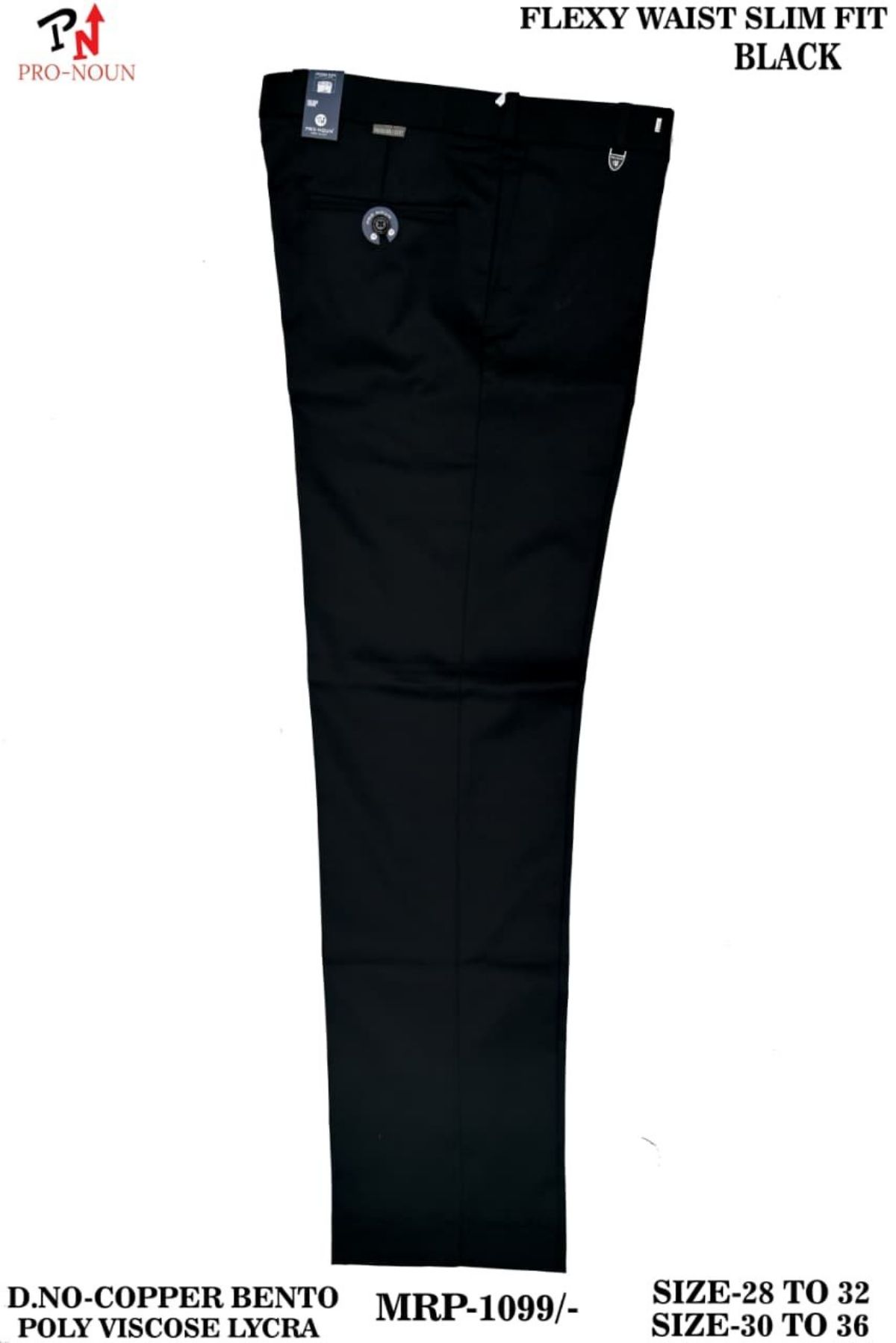 Pro-Noun Men's  Formal Trouser Pants With Adjustable belt D No- Copper Bento-(30-36)- Black