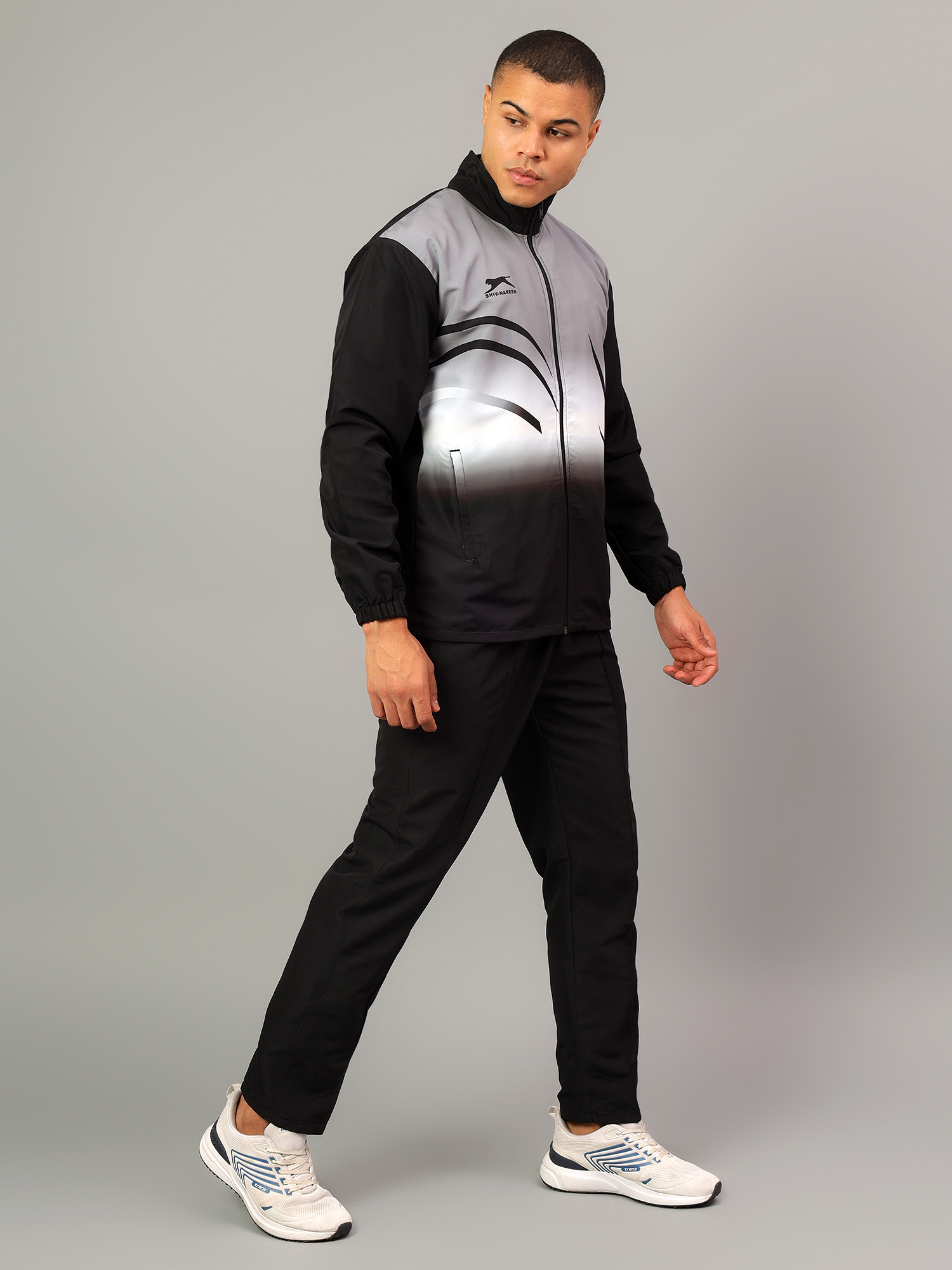 Men's Tracksuit  965-Black/Dark Grey/White-H/S-XXL-TZ