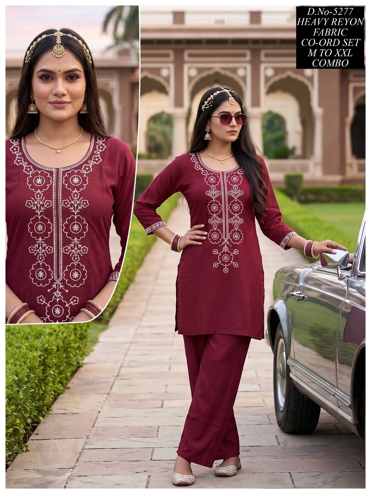 Women's Ethnic Rayon Top Bottom Co-Ord Set- 5277
