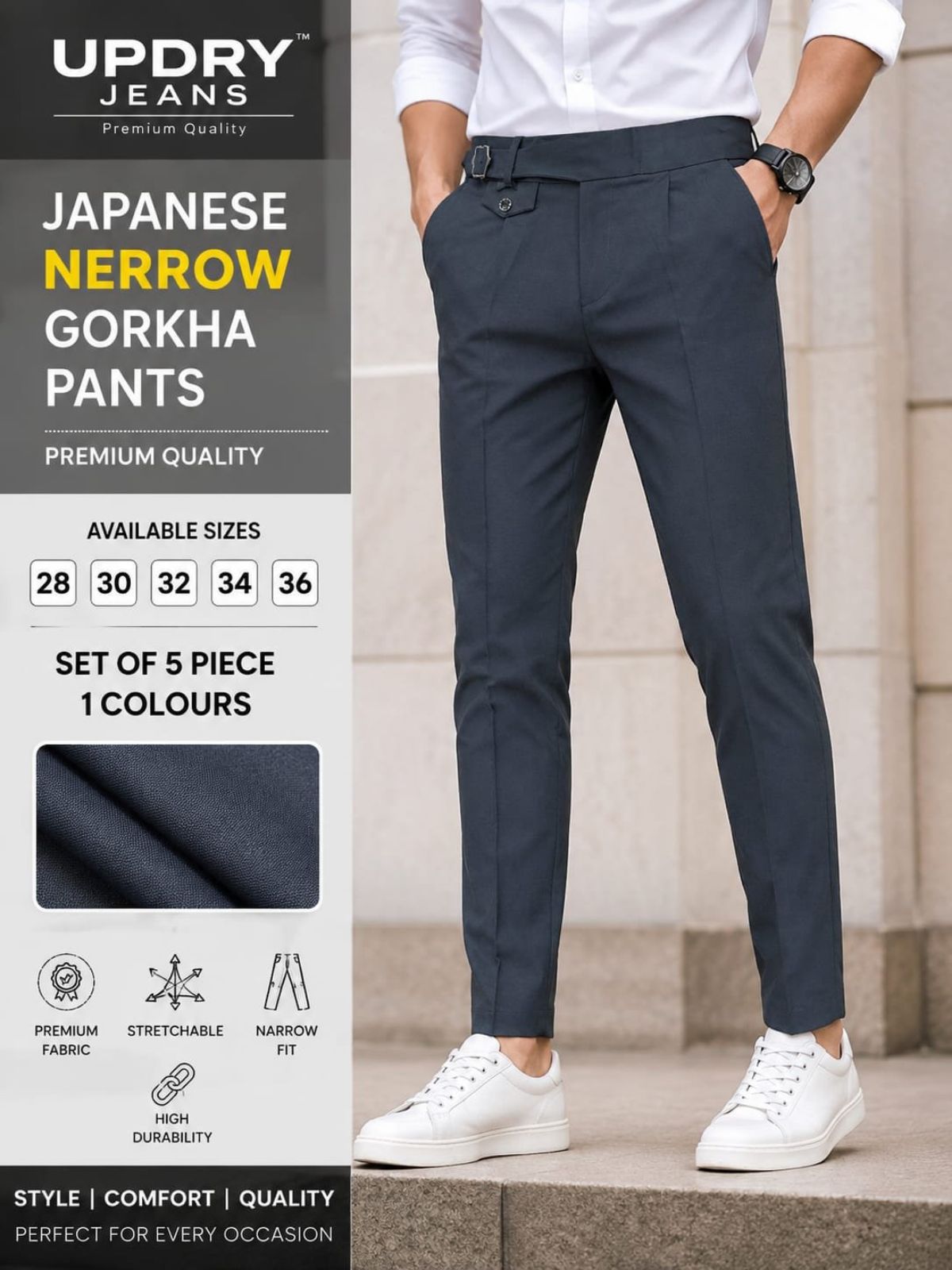 Updry Men's Gorkha Narrow Japanese Pants
