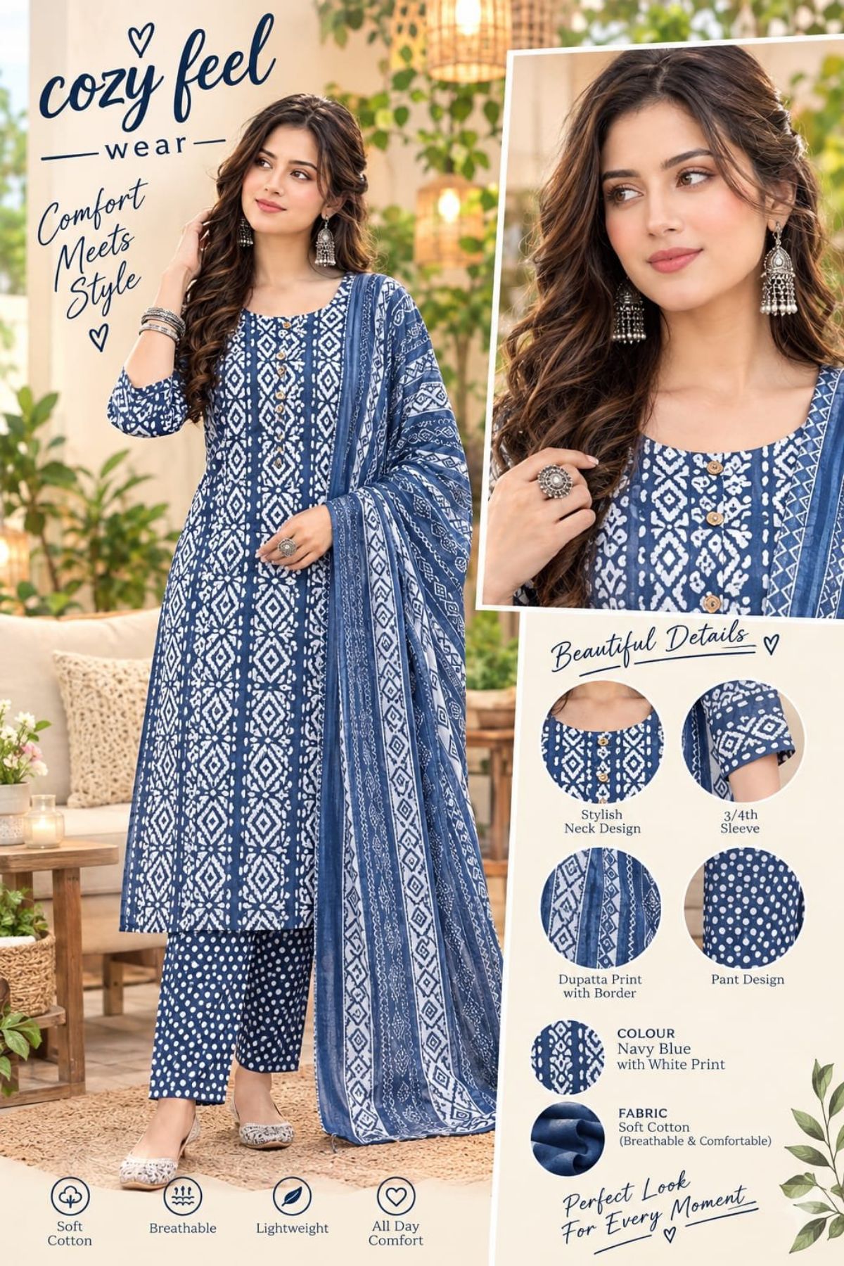 Women's Cotton 3 Pcs Set