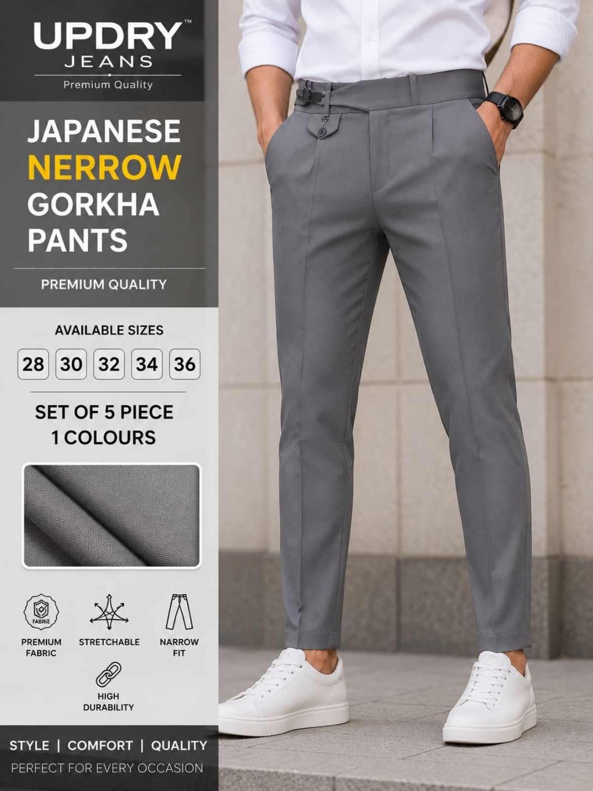 Updry Men's Gorkha Narrow Japanese Pants