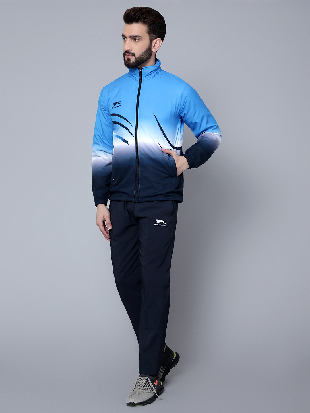 Men's Tracksuit  965-Cyan/Navy/White-H/S-L-TZ