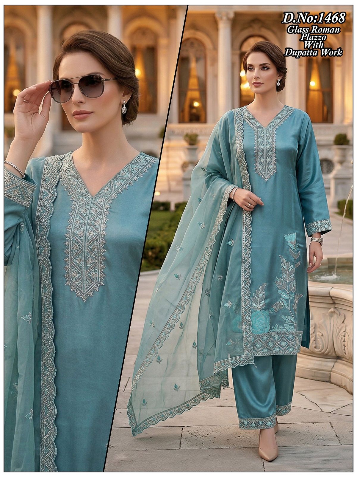 Women's Roman Silk Kurta Pant Set With Dupatta- 1468