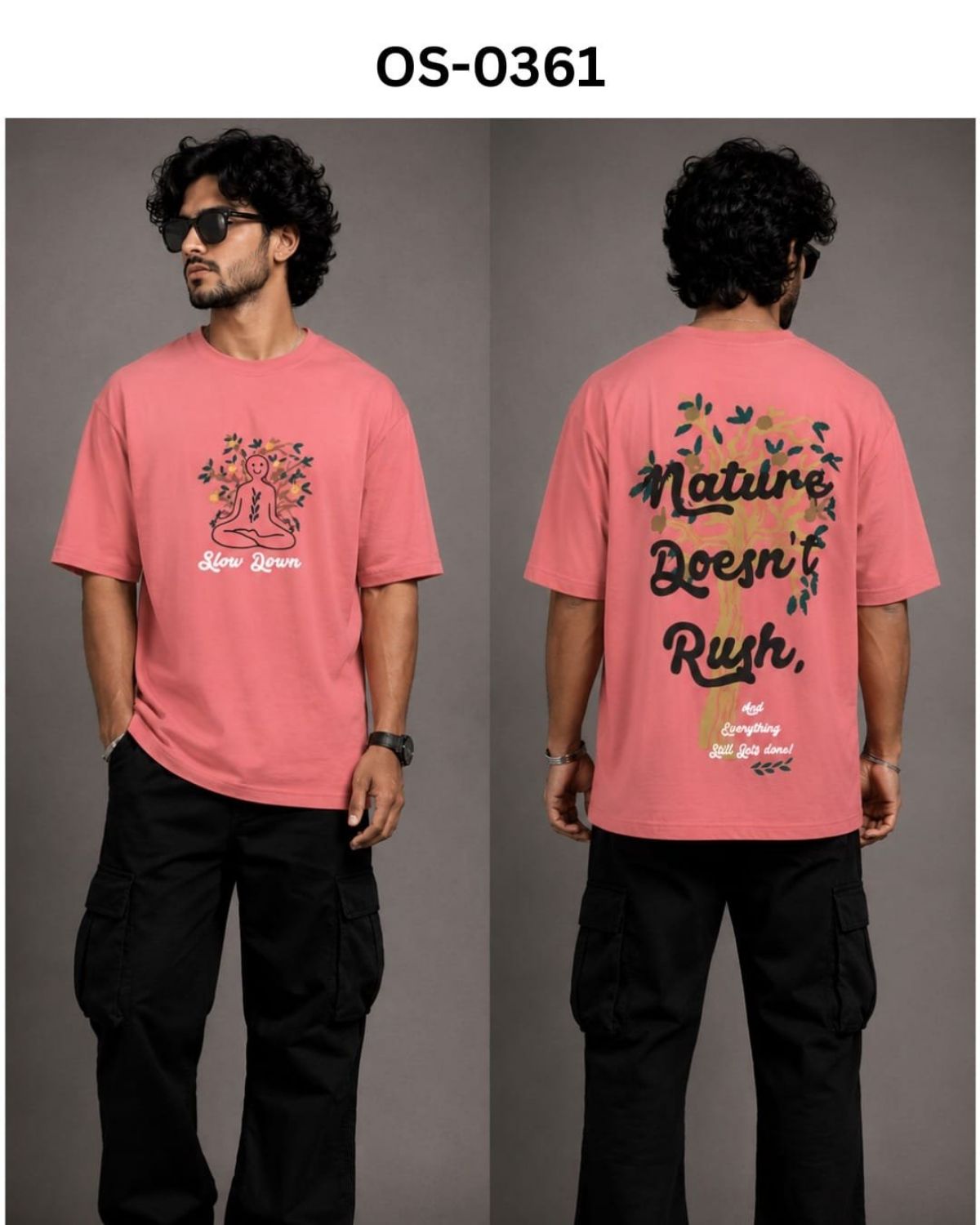 TOMHIDDLE MENS OVERSIZED PRINTED DOWN SHOULDER T-SHIRT- A4-OS-0361