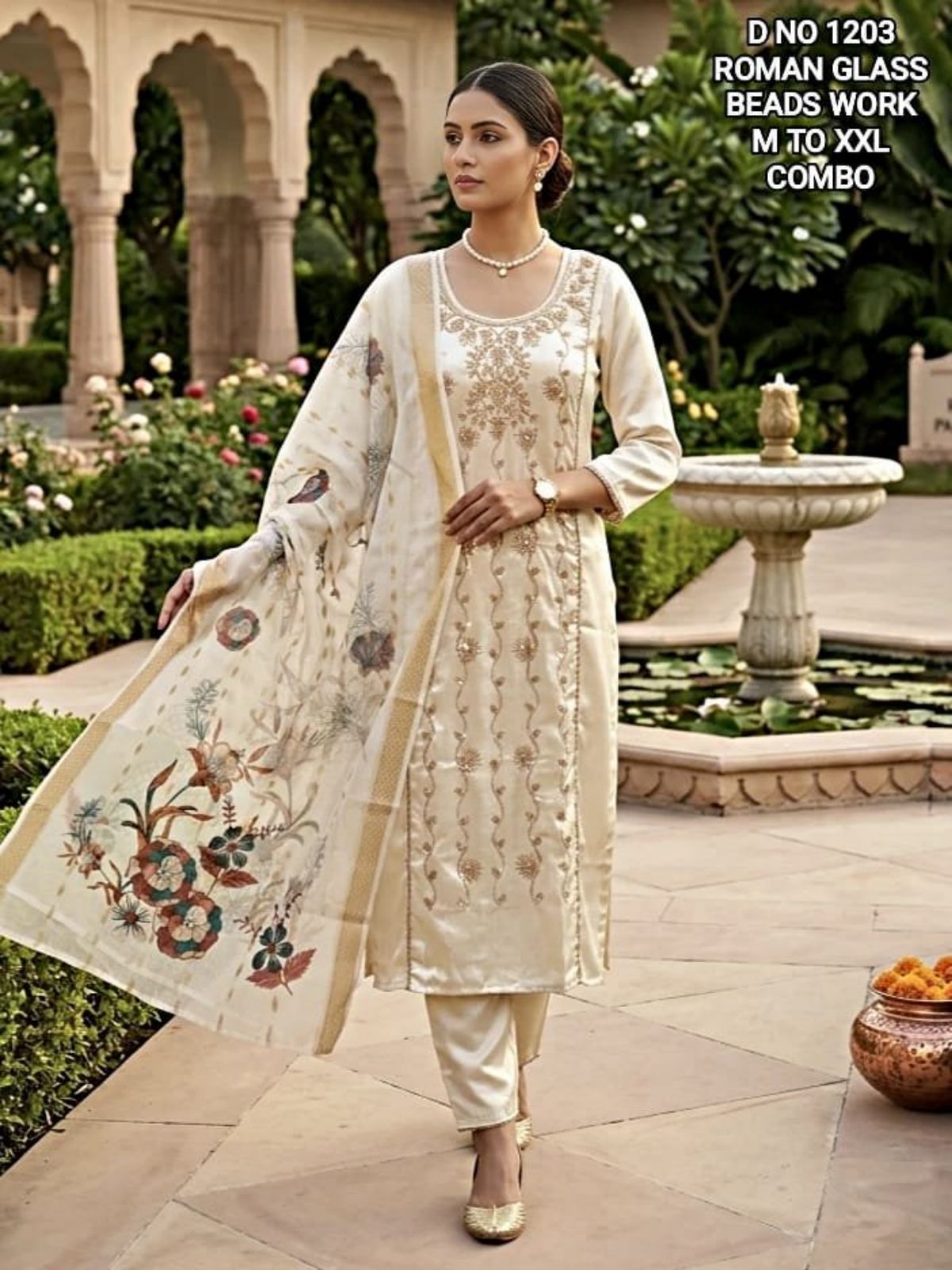Women's Roman Silk Ethnic Wear Set with dupatta- D No-1203