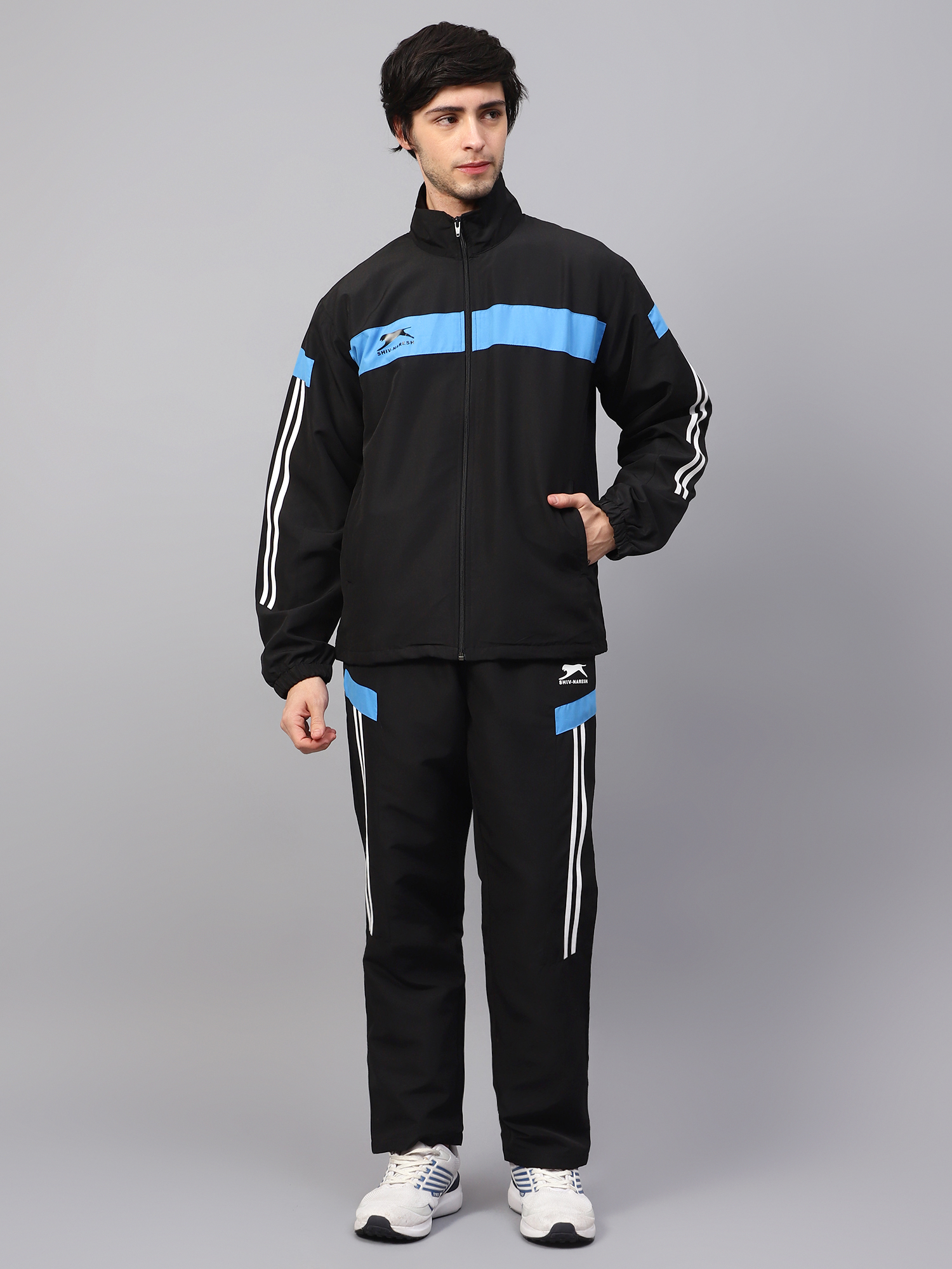 Men's Tracksuit449B-Black/Cyan/White-L-TZ