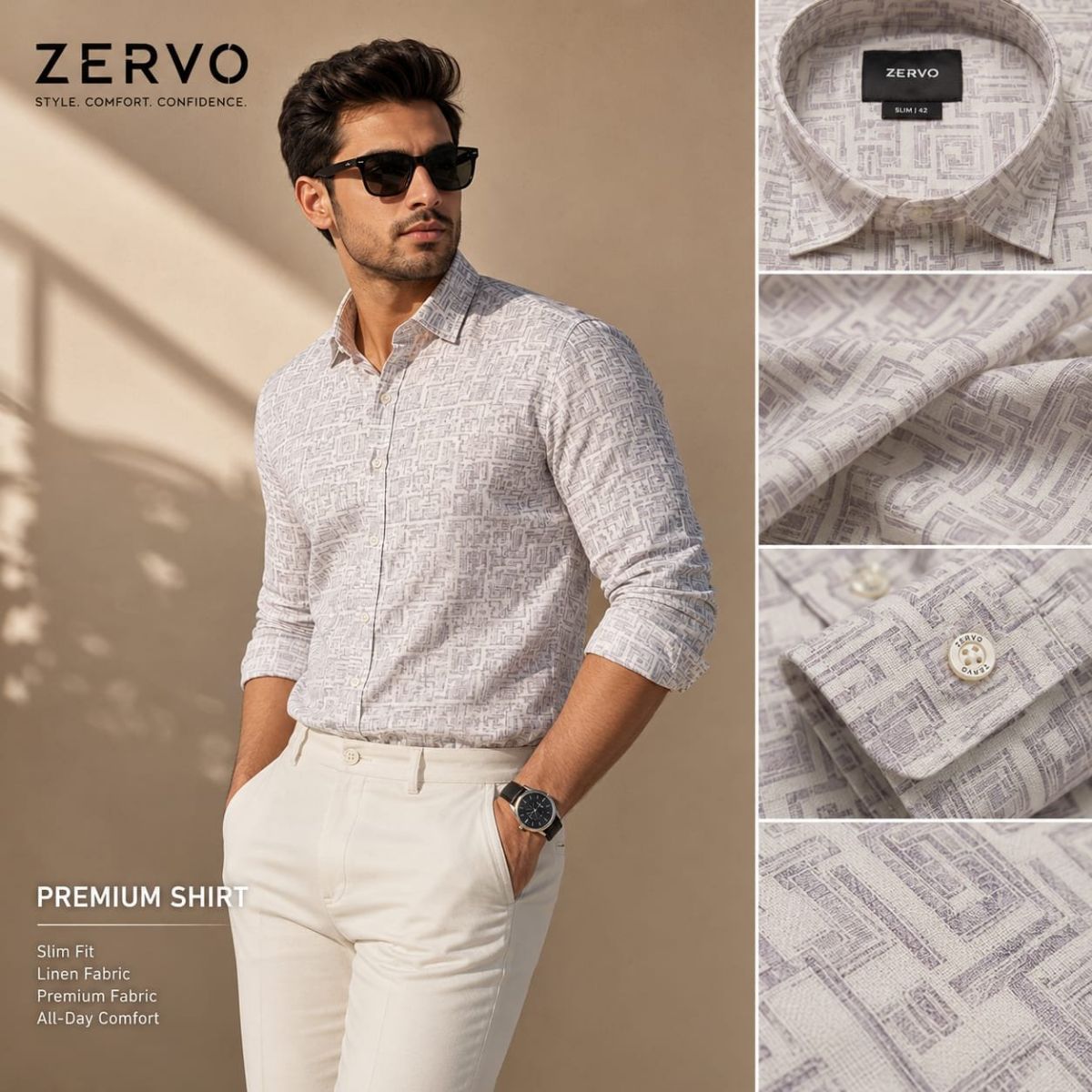 Zervo Men's Linen Printed Shirts