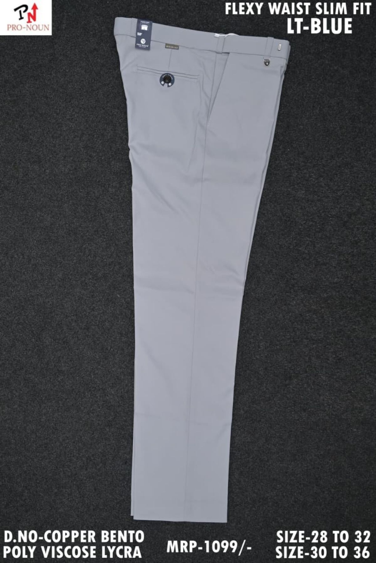 Pro-Noun Men's  Formal Trouser Pants With Adjustable belt D No- Copper Bento-(30-36)- Lt Blue