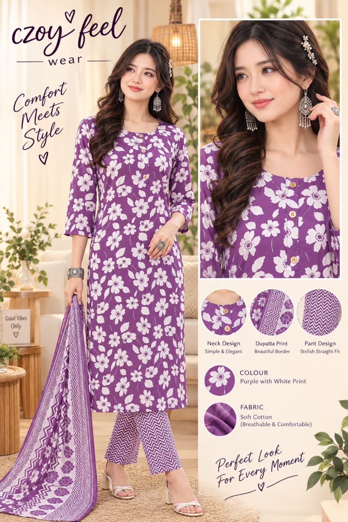 Women's Cotton 3 Pcs Set