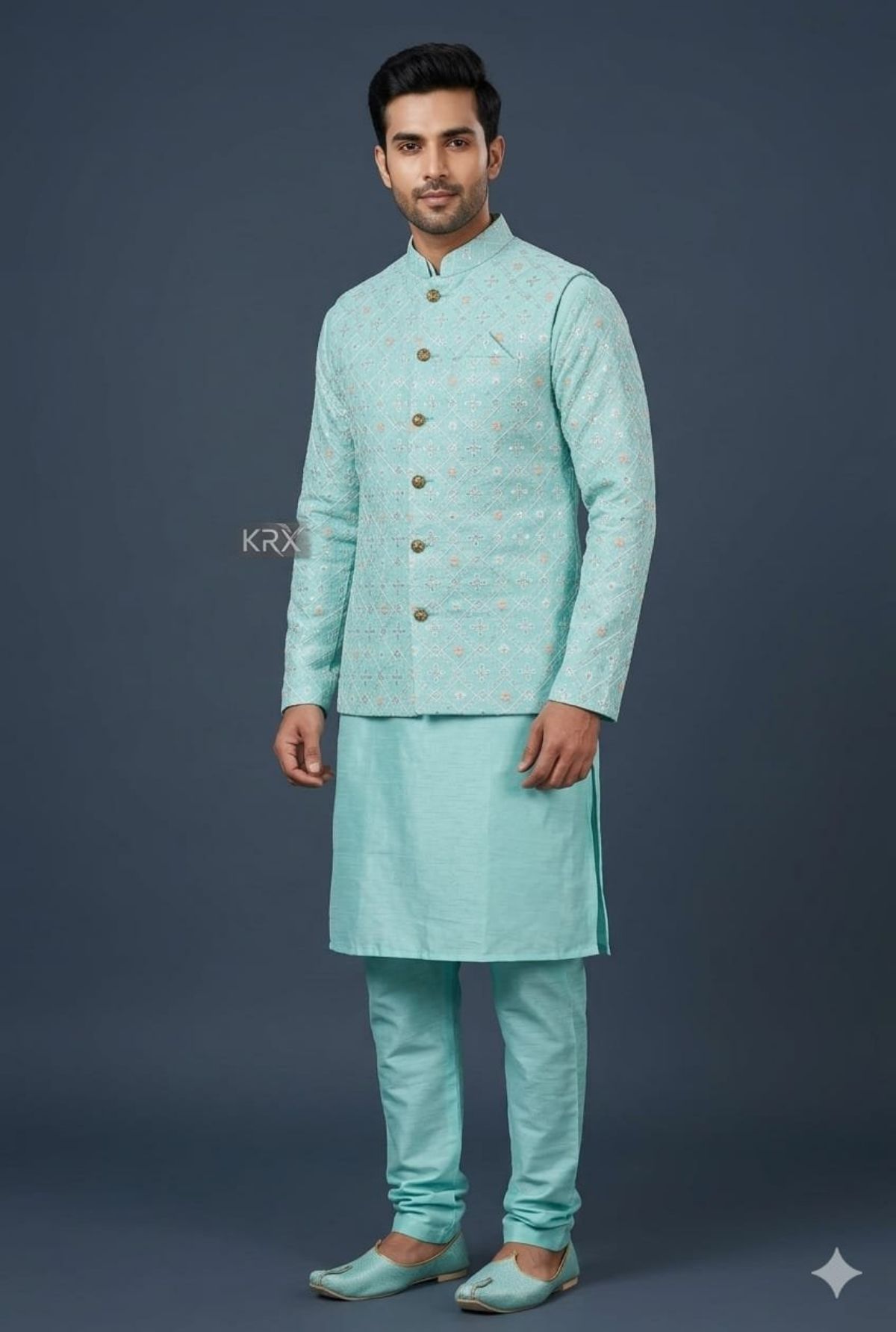 KRX Men's Heavy Kurta Pajama With Nawabi Jacket 3 Piece Set
