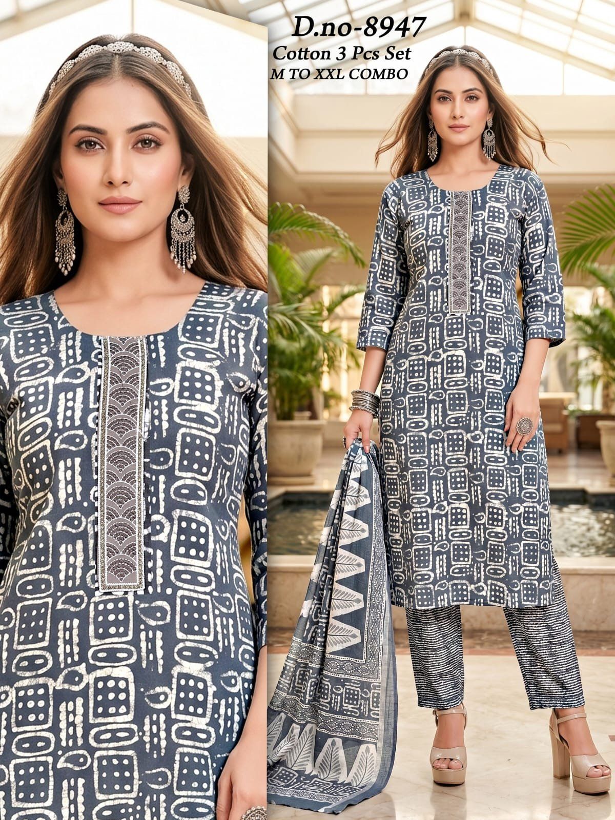 Women's Cotton 3 Pcs Set- 8947