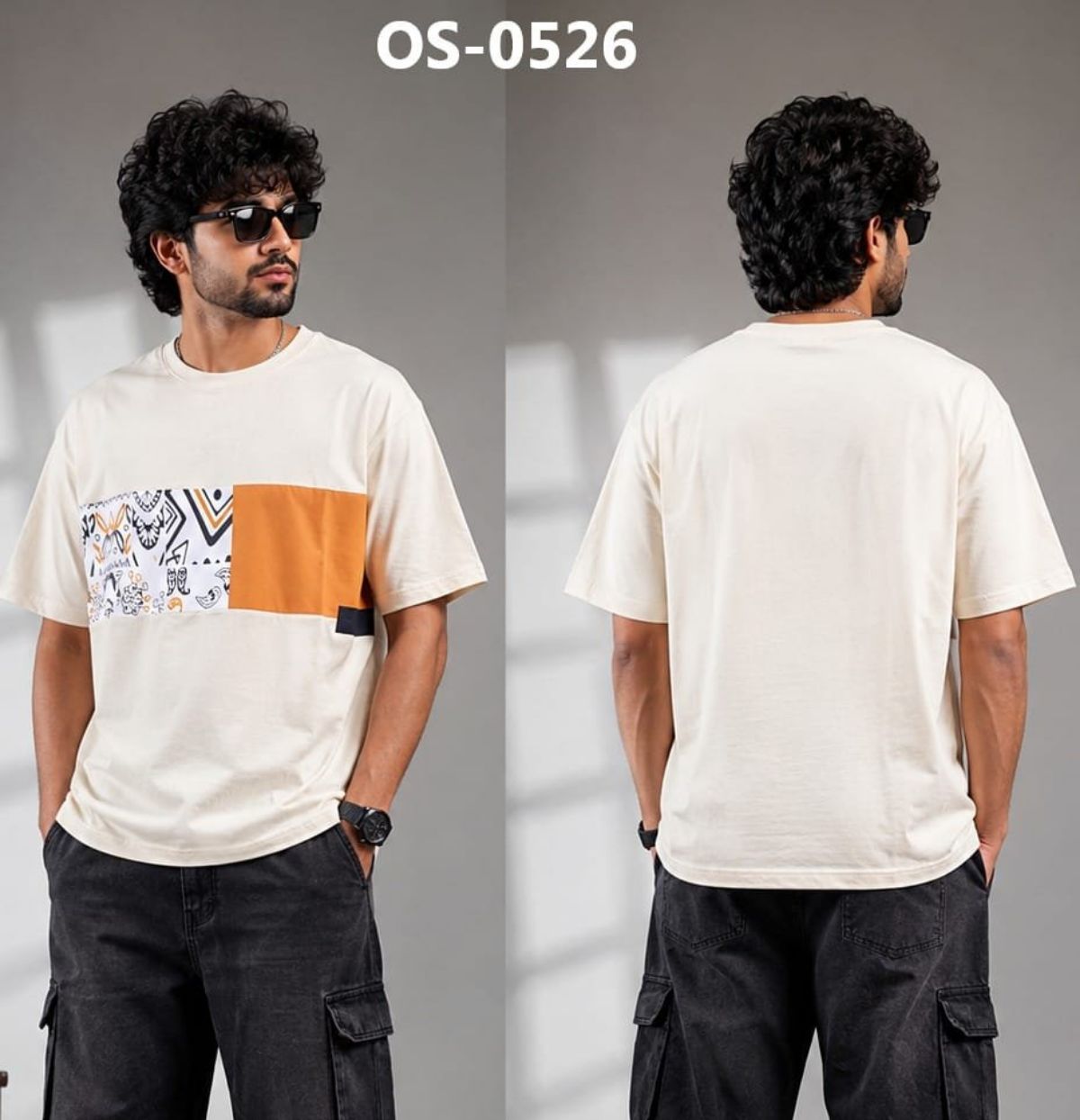TOMHIDDLE MENS OVERSIZED PRINTED DOWN SHOULDER T-SHIRT- A4-OS-0526