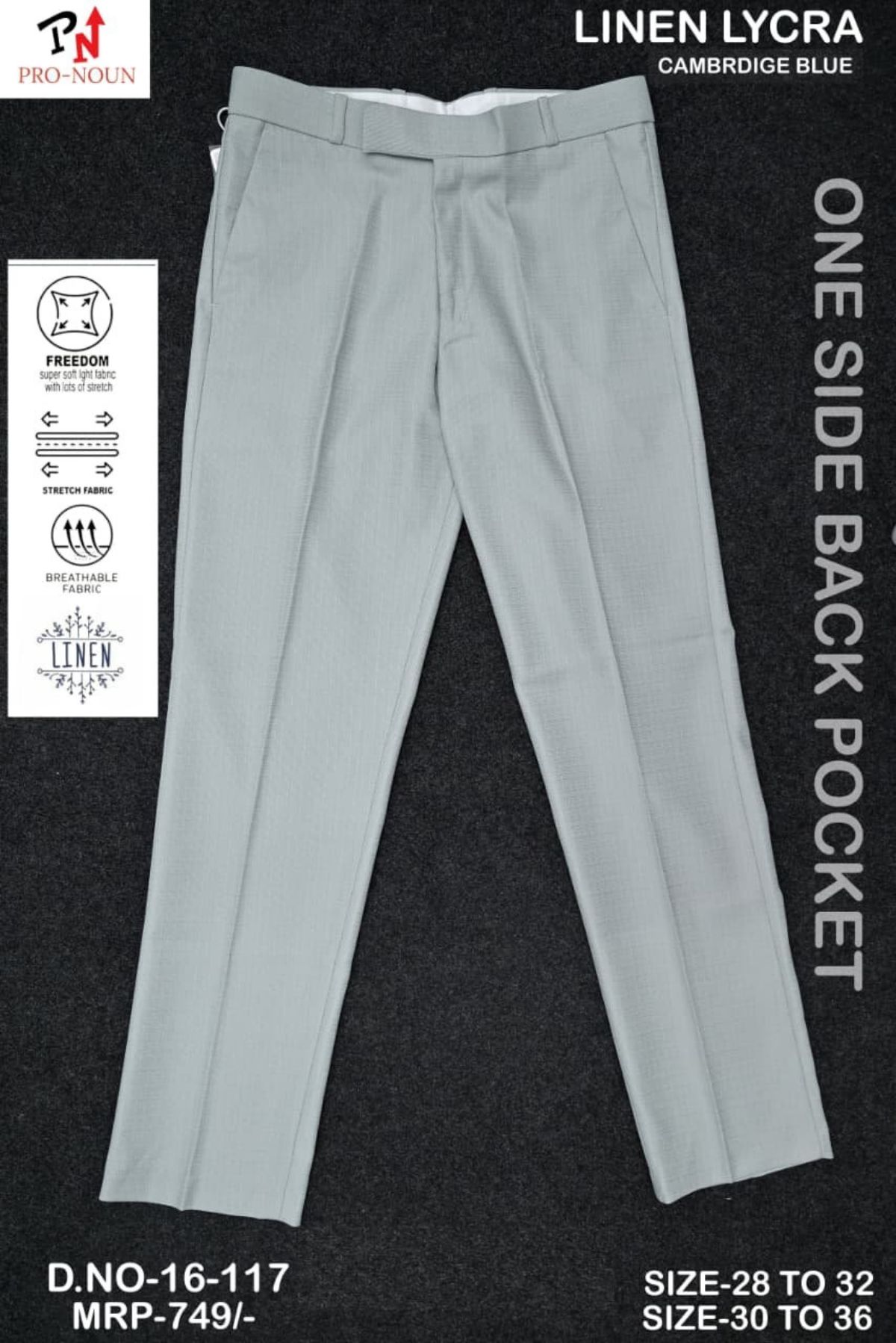 Pro-Noun Men's Slim Fit Strechable Formal Pants- 117-16 (30-36)
