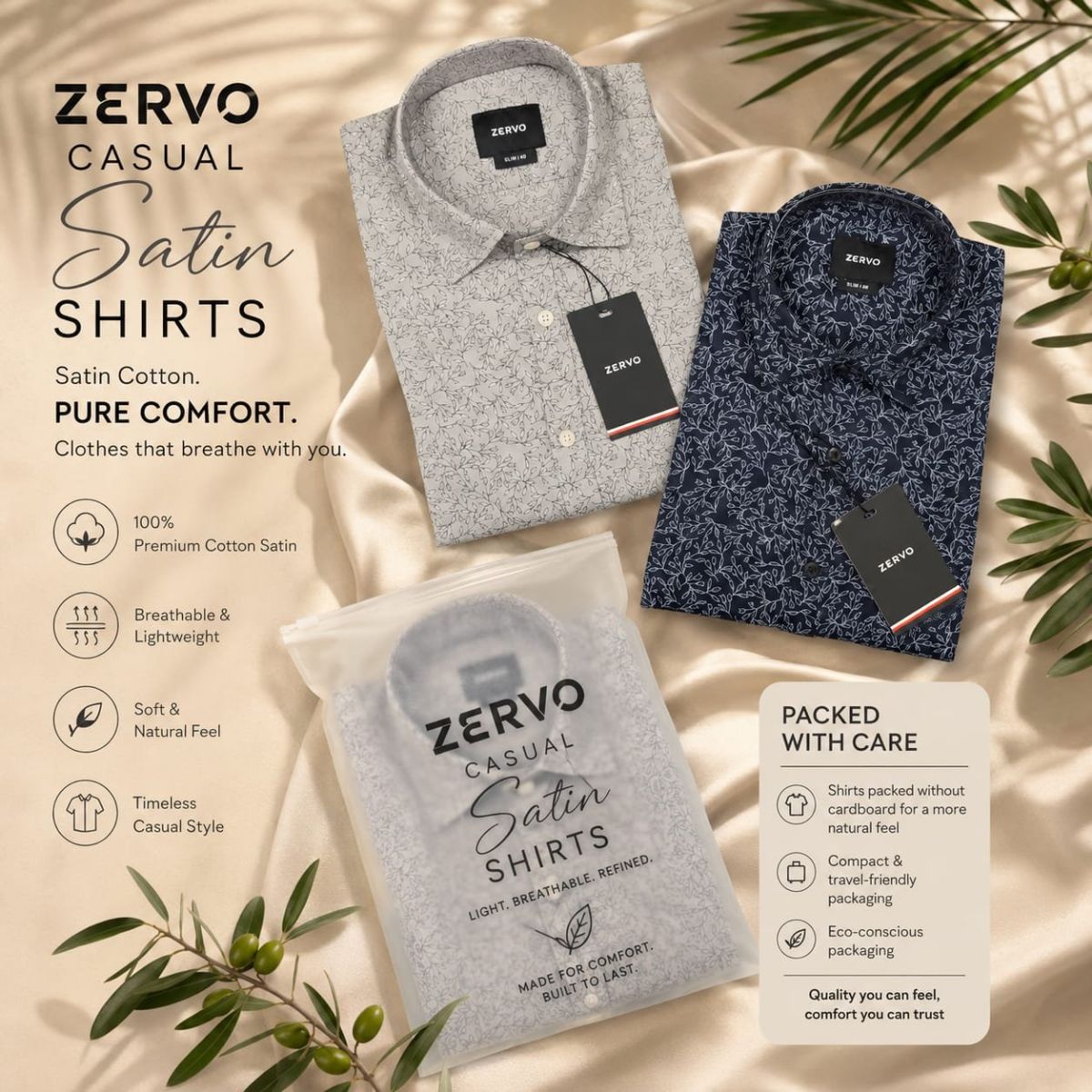 Zervo Men's Satin Printed Shirts