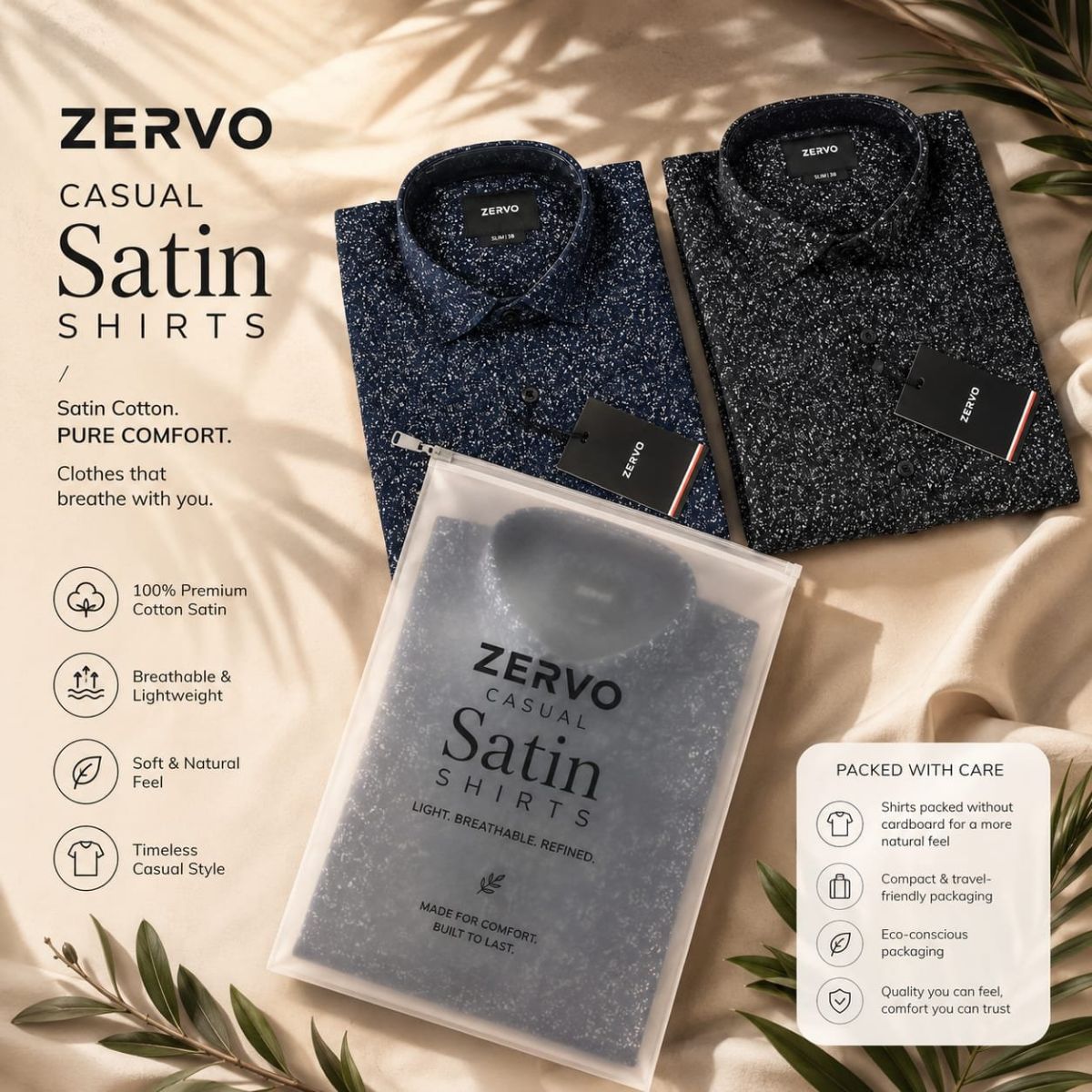 Zervo Men's Satin Printed Shirts