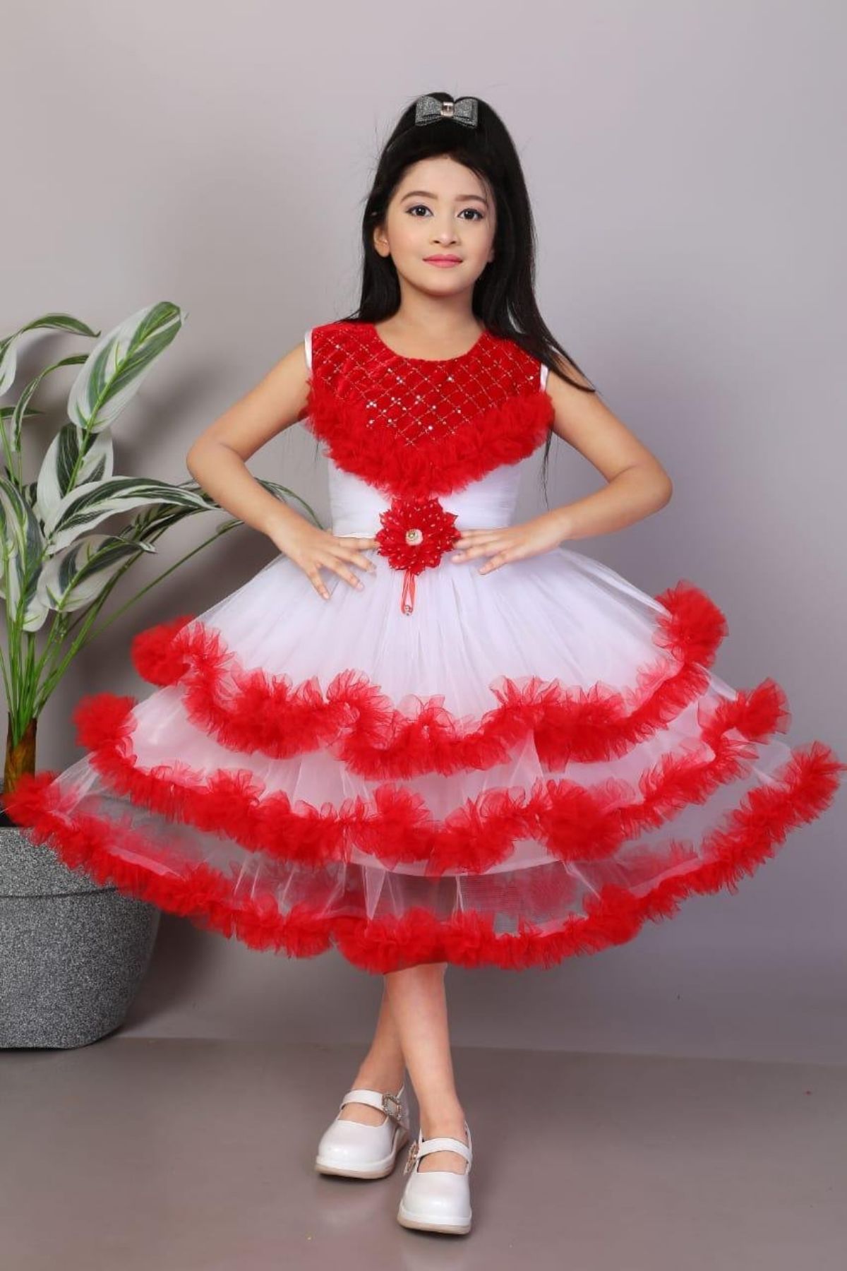 SG Fashion Girls Frock- Net (Red)