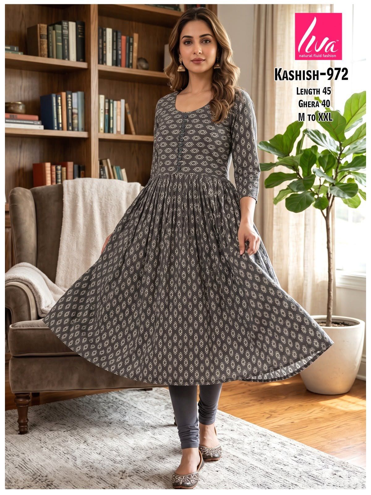 Women's Ethnic Wear Printed Rayon Ghera Kurti-Kashish -972