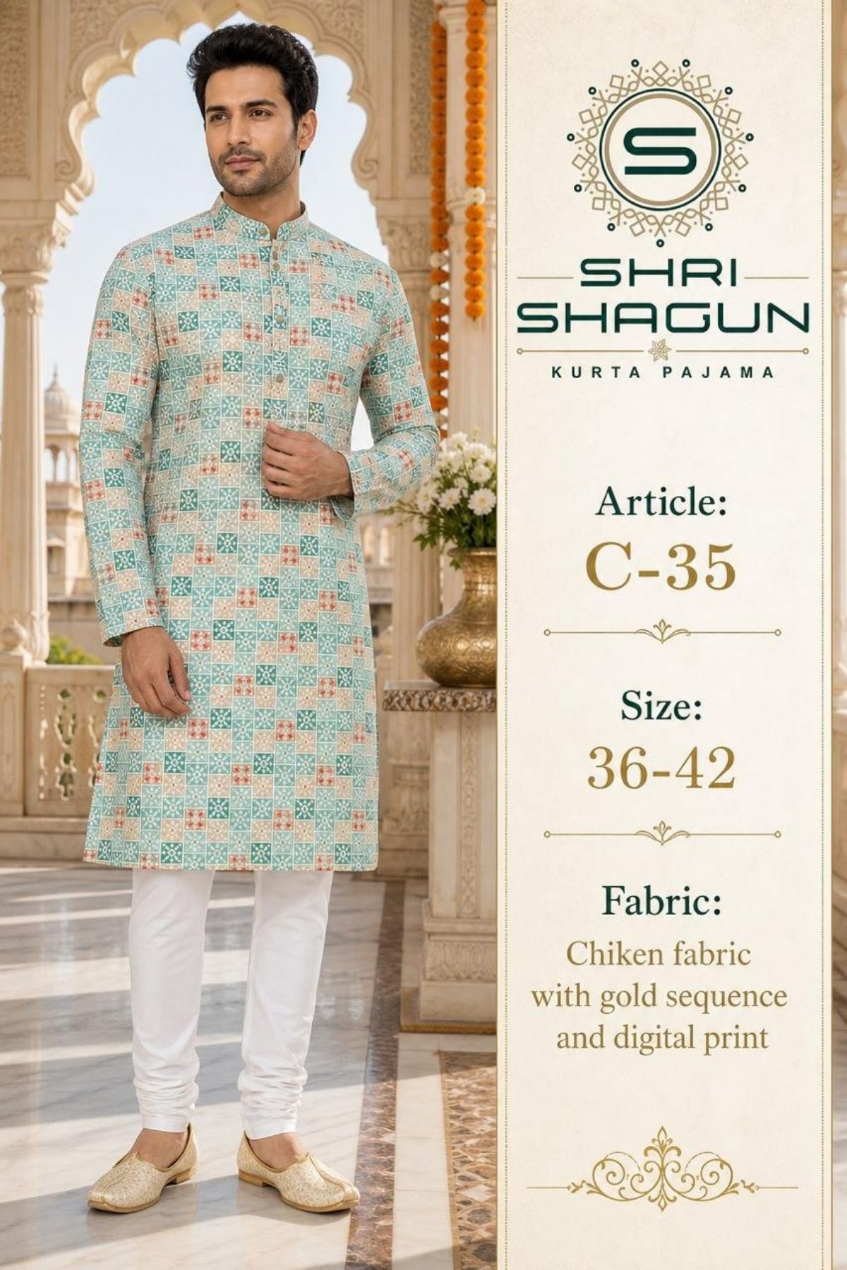 Chikenkari Digital Sequence Kurta Set- C-35