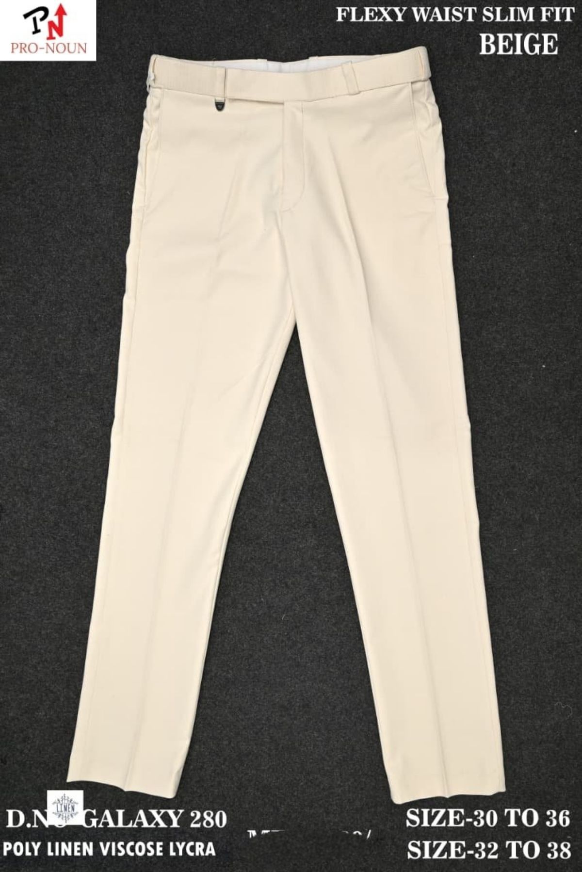 Pro-Noun Men's  Formal Trouser Pants With Adjustable belt D No- Galaxy-280-(30-36)- Beige