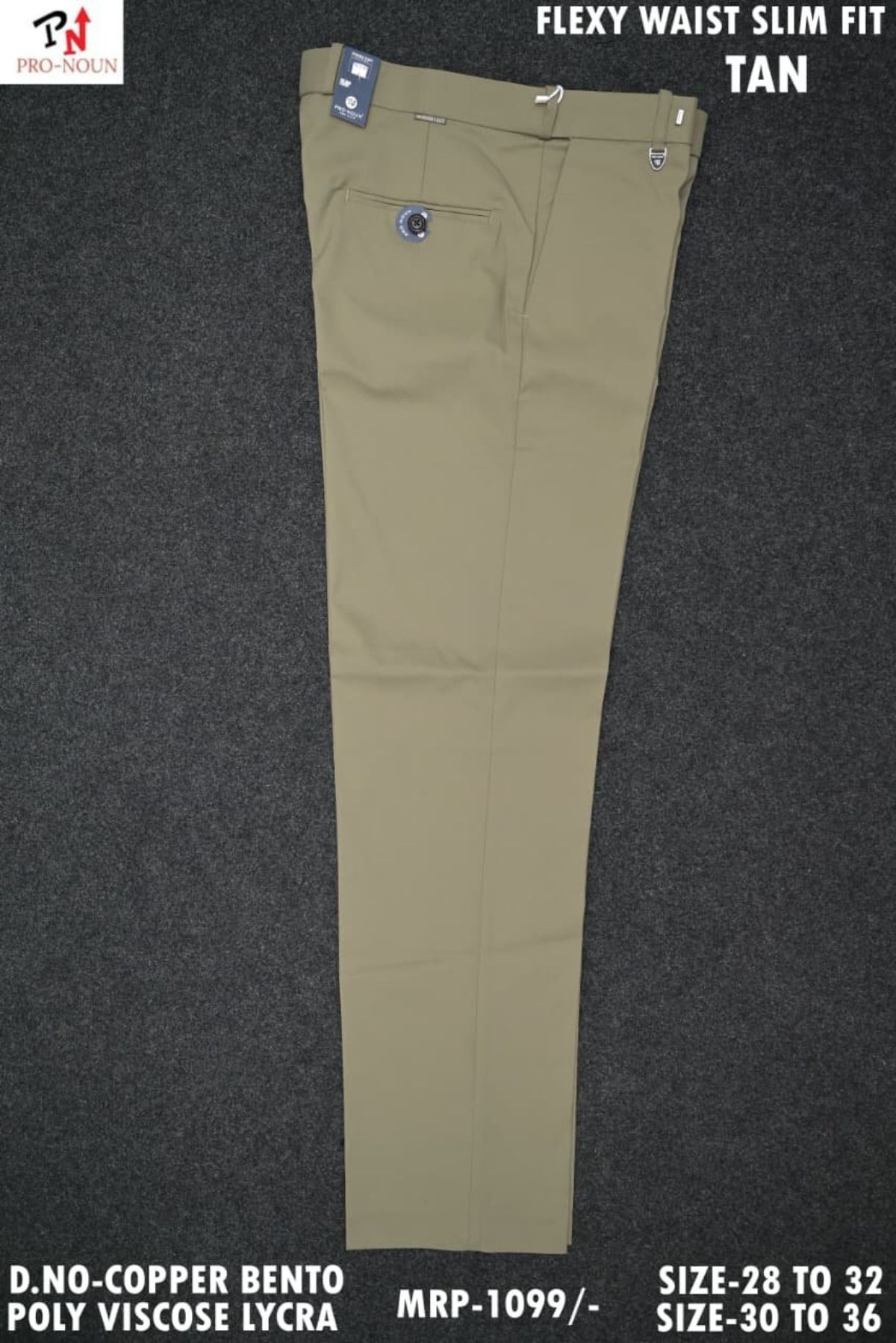 Pro-Noun Men's  Formal Trouser Pants With Adjustable belt D No- Copper Bento-(30-36)- Tan