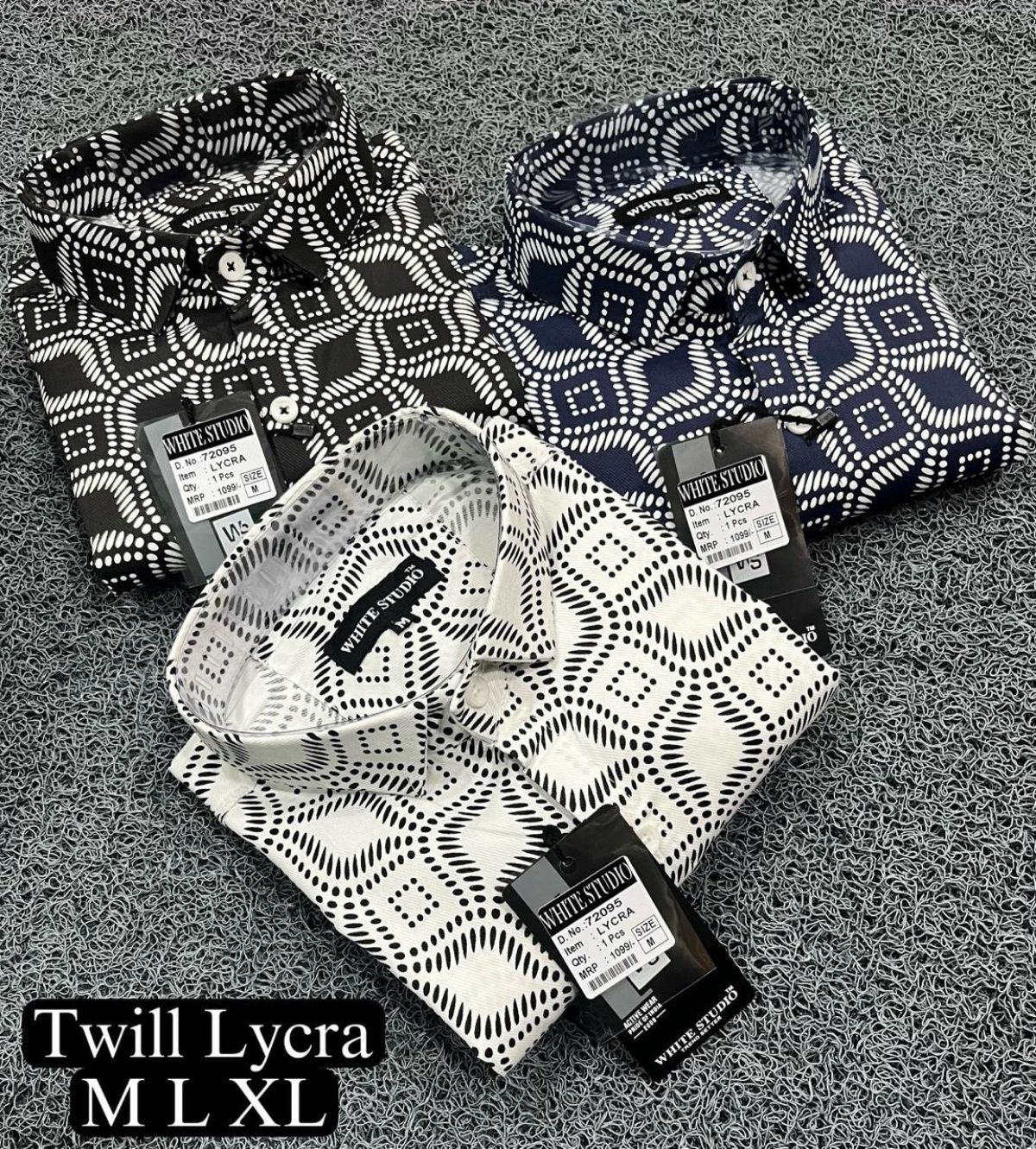 White Studio Men's Twill  Lycra Printed Shirts