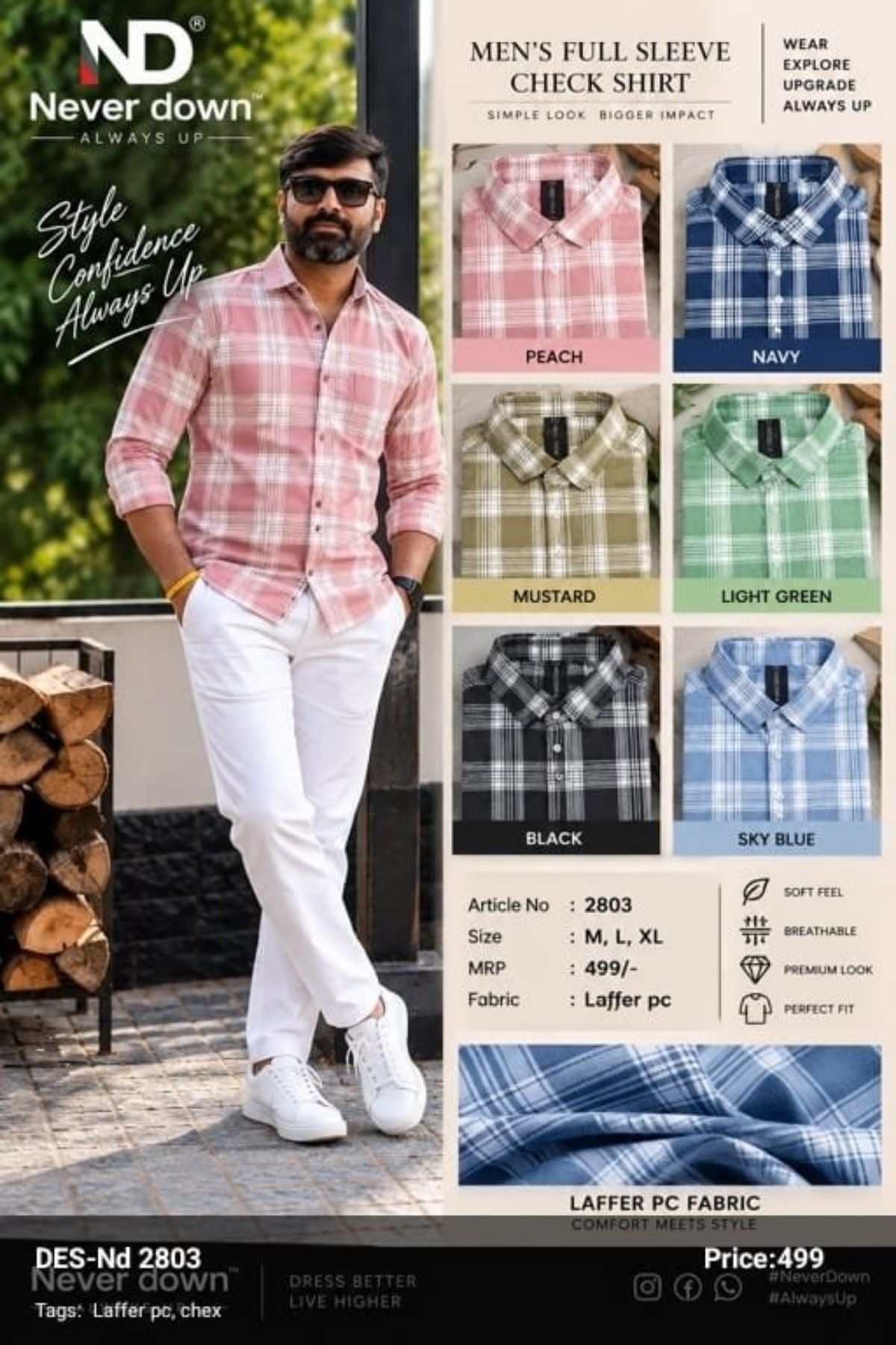 Never Down Men's Laffer PC Shirts -2803