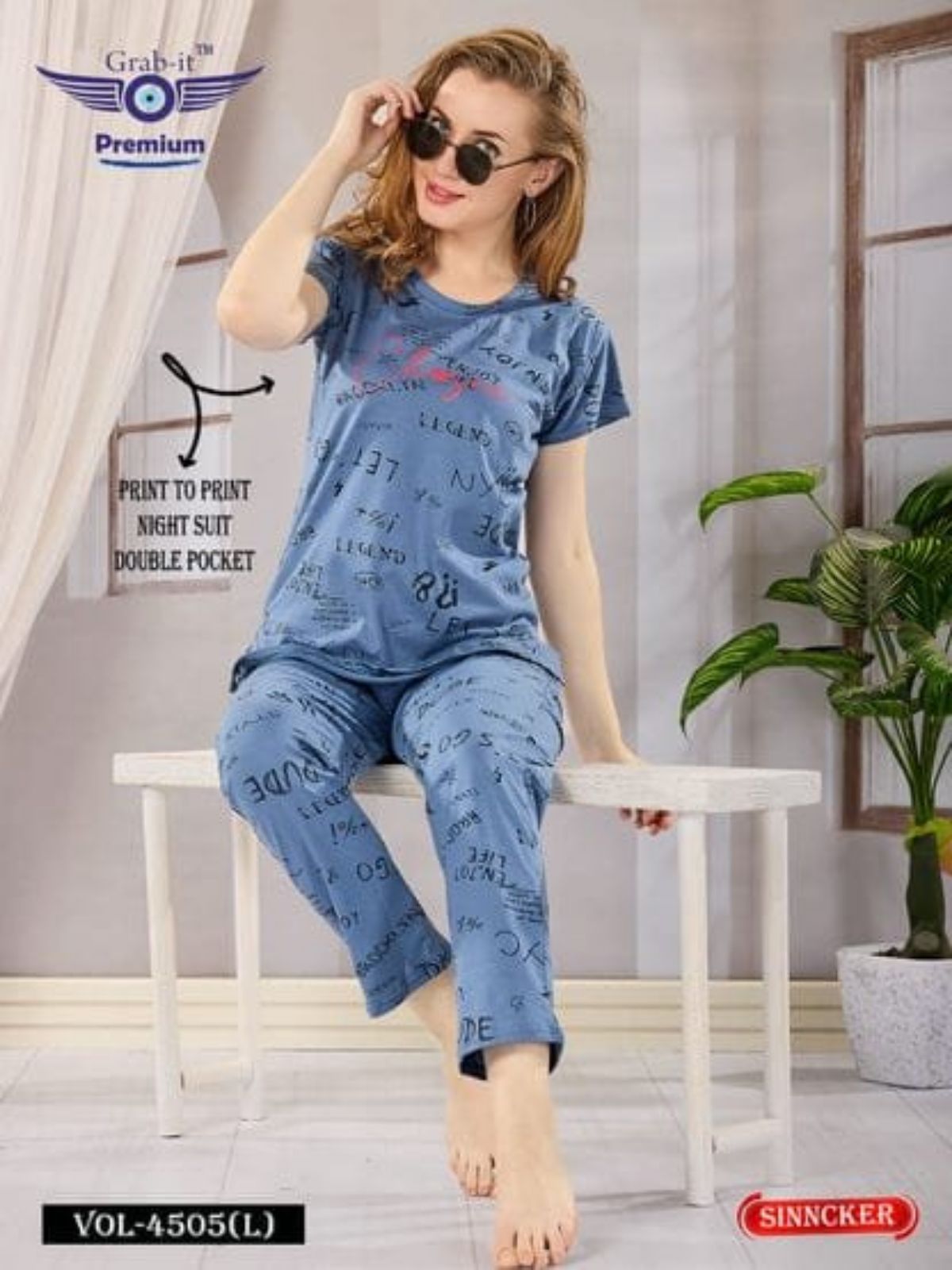 Women's Printed Cotton Night Suit
