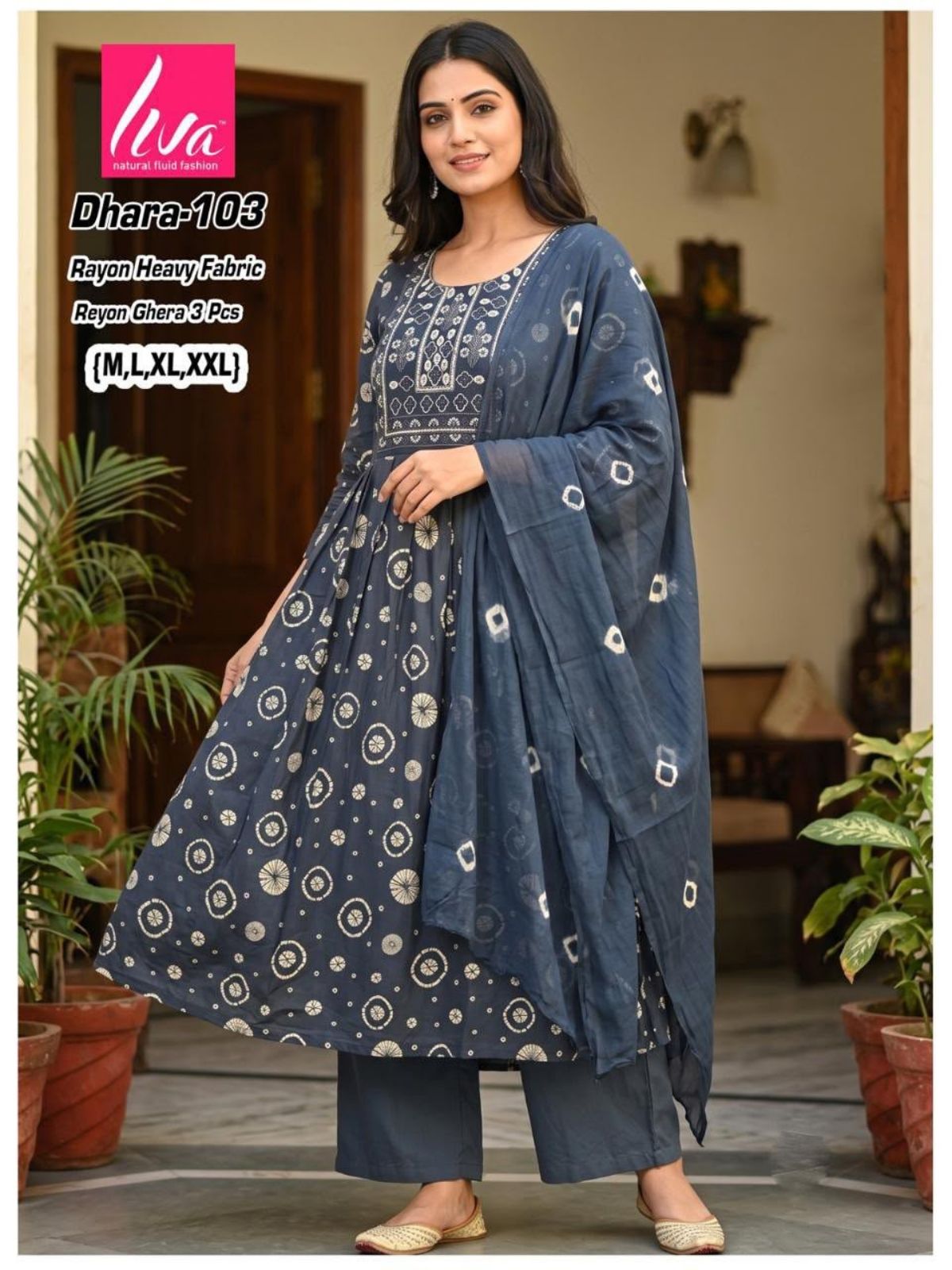 Women's Ethnic Wear Printed Rayon Ghera Kurti Palazo Set With Dupatta- Dhara-103