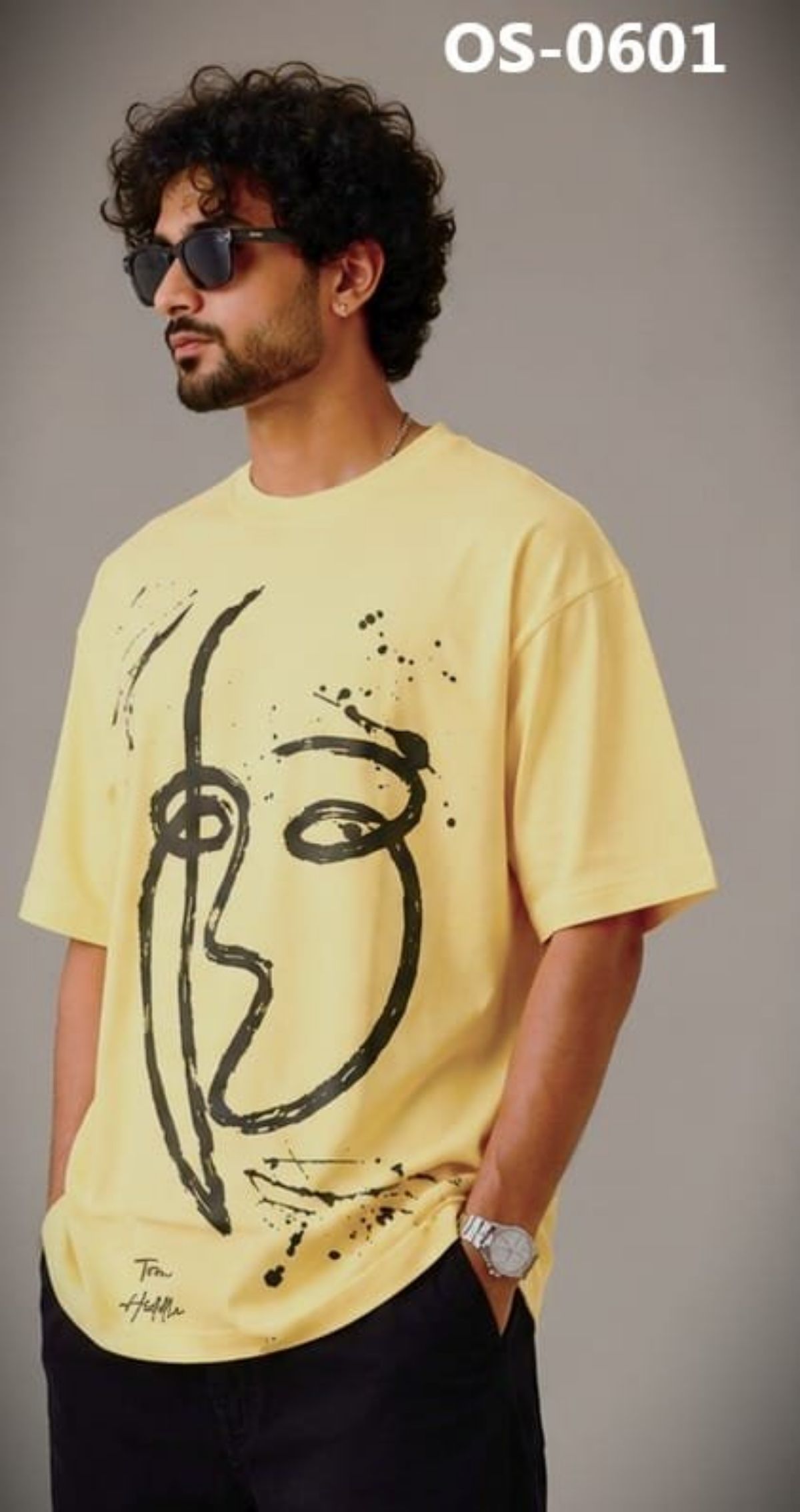 TOMHIDDLE MENS OVERSIZED PRINTED DOWN SHOULDER T-SHIRT- A4-OS-0601