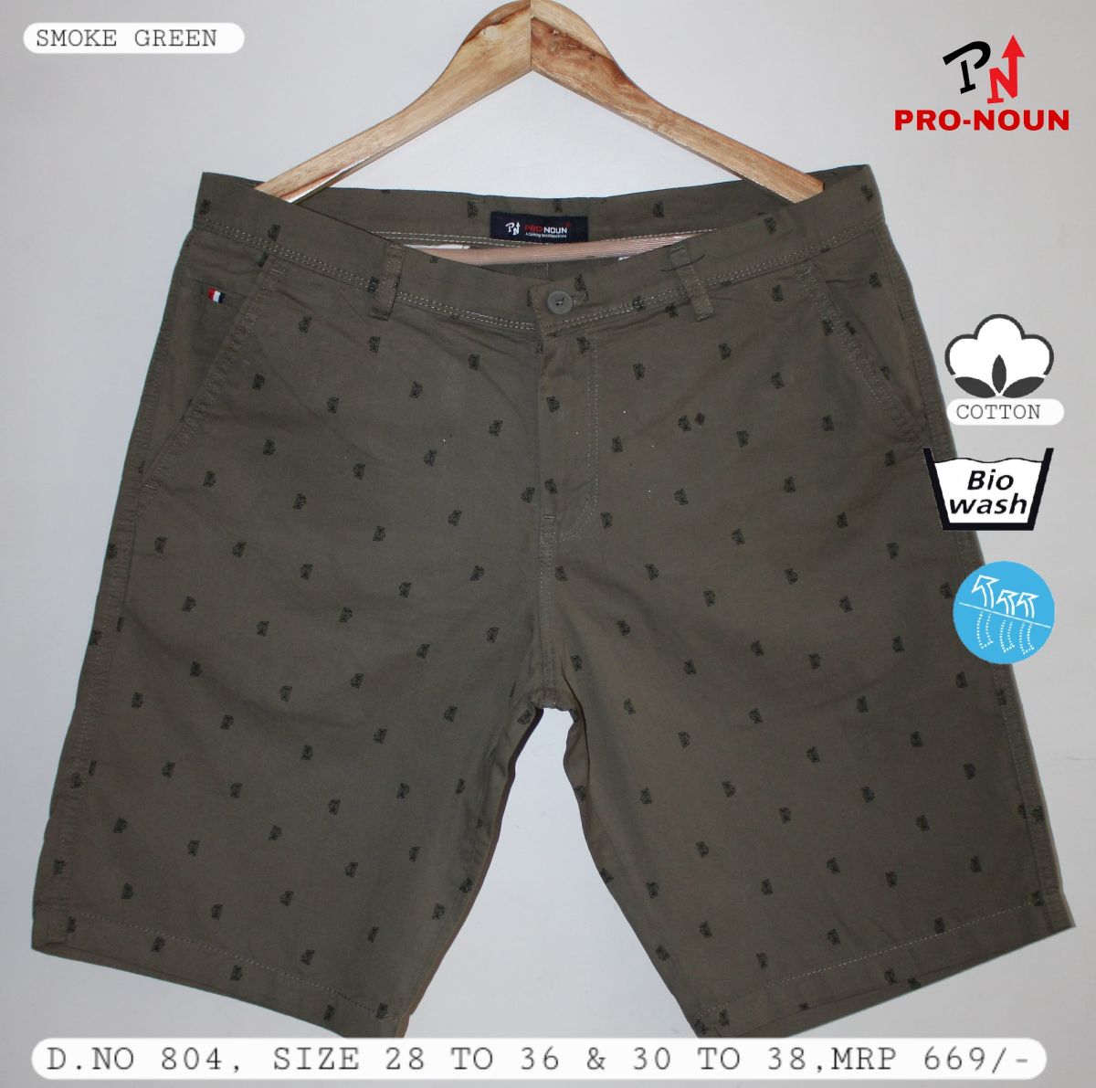 Pro-Noun Men's Pure Cotton Printed Shorts-804 (30-38)-Smoke Green