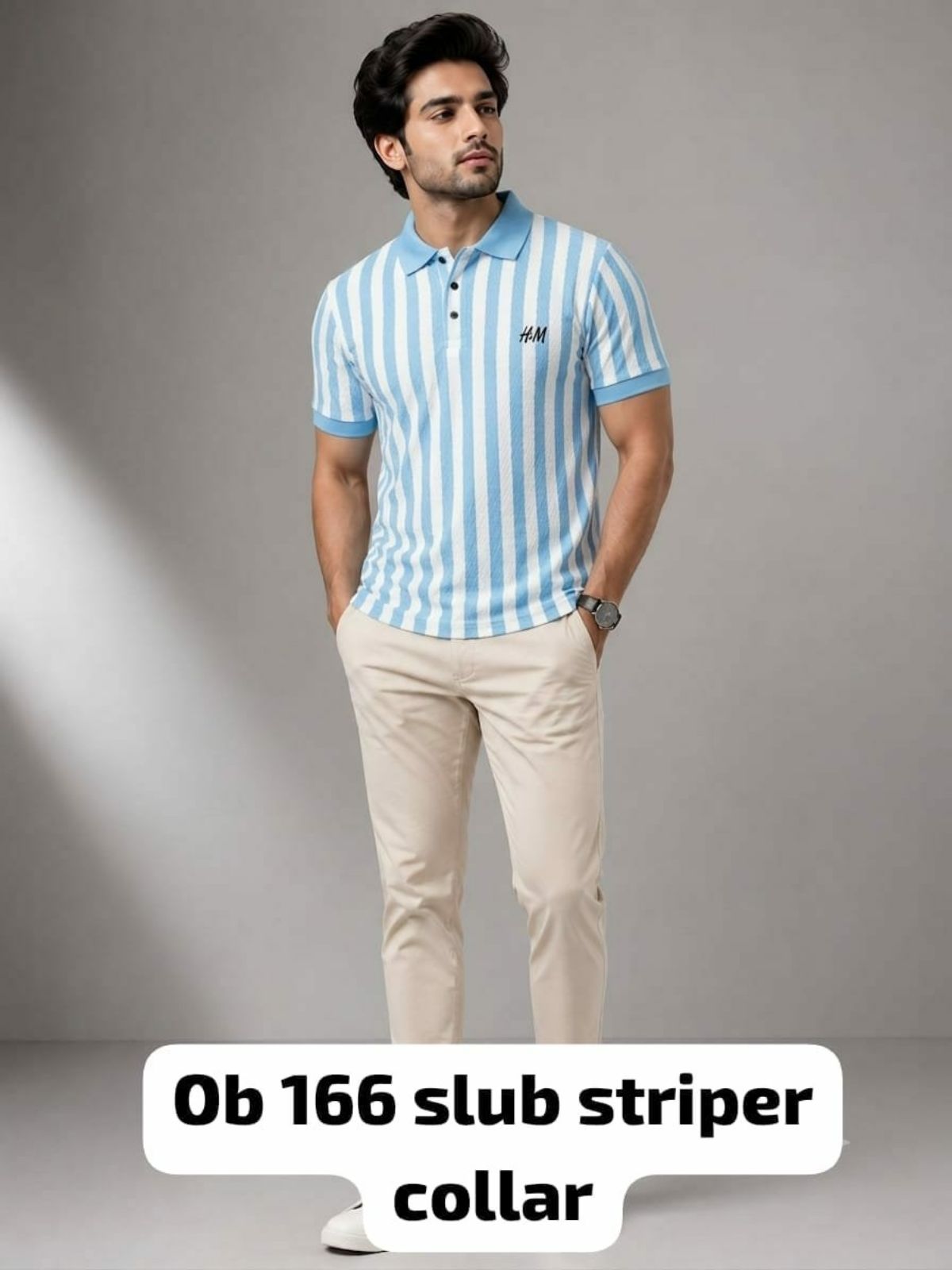 Men's Half Sleeve Slub Striped Collar T-shirts - OB 166