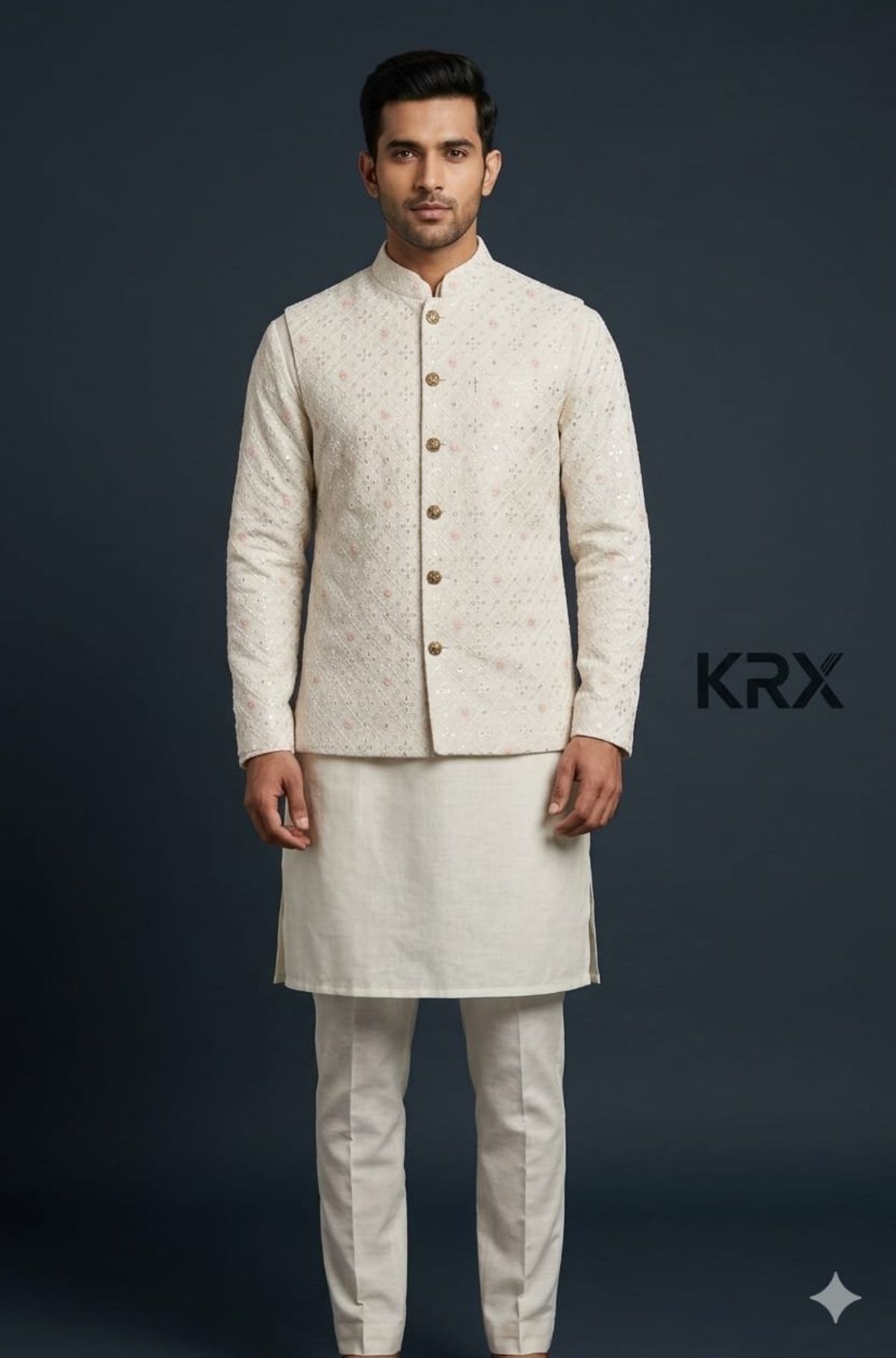 KRX Men's Heavy Kurta Pajama With Nawabi Jacket 3 Piece Set