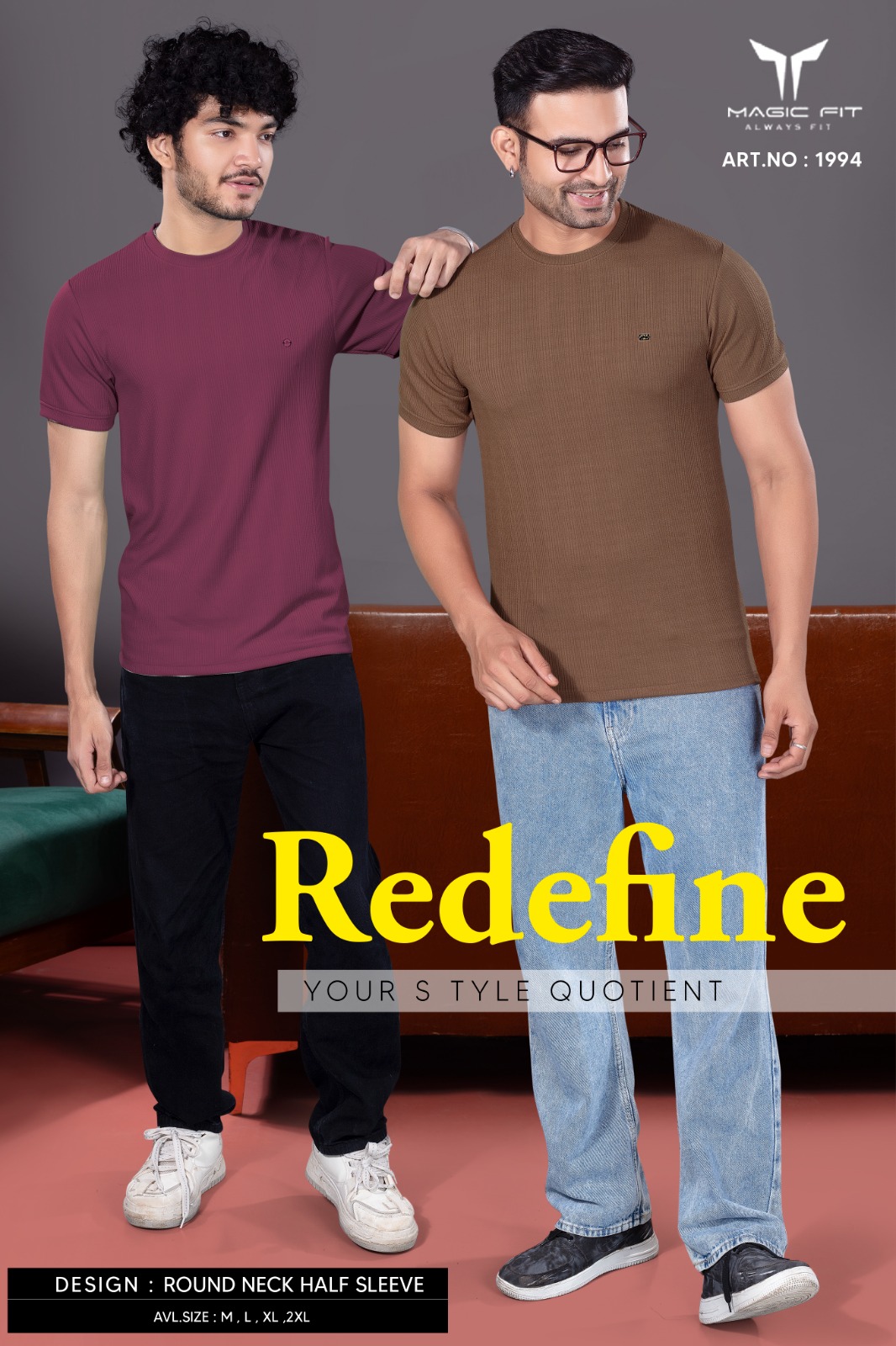 Brand: Magicfit, Mens Half Sleeve Round Neck Tshirt, 1994 M
