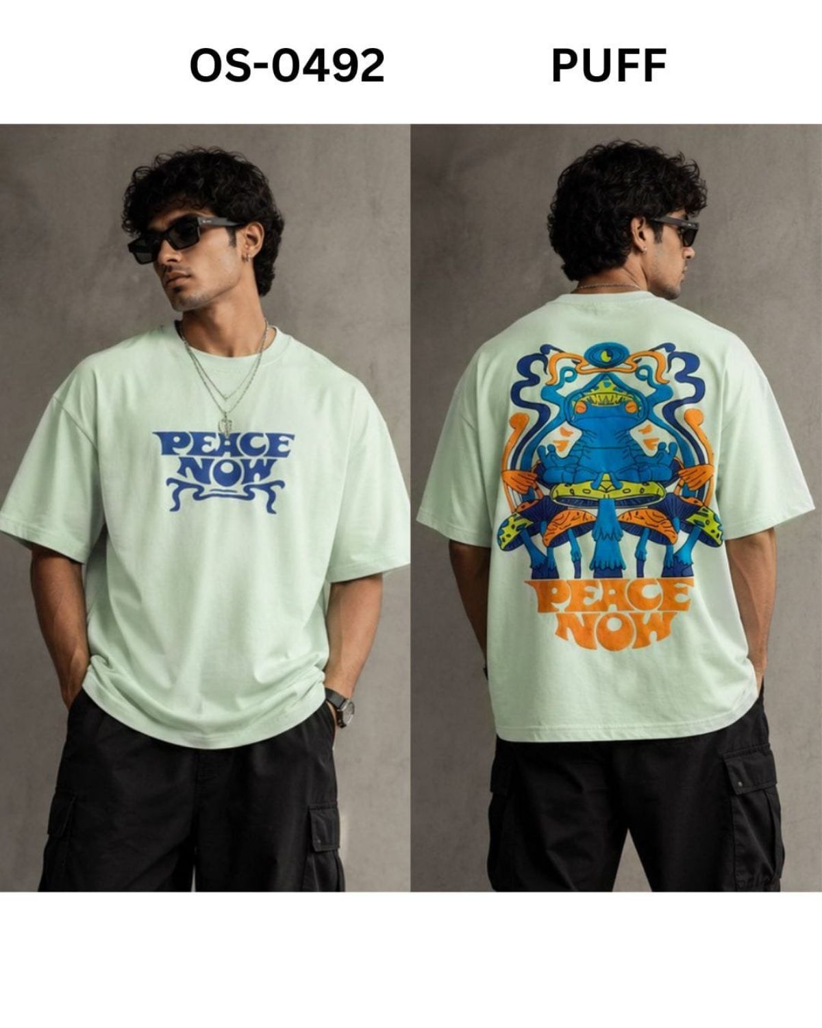 TOMHIDDLE MENS OVERSIZED PRINTED DOWN SHOULDER T-SHIRT- A4-OS-0492