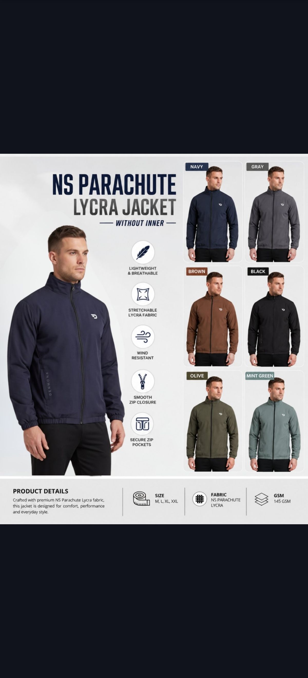 Imported NS Parachute Lycra Jacket | 145 GSM | Regular Fit- DnNsJ-S7-1