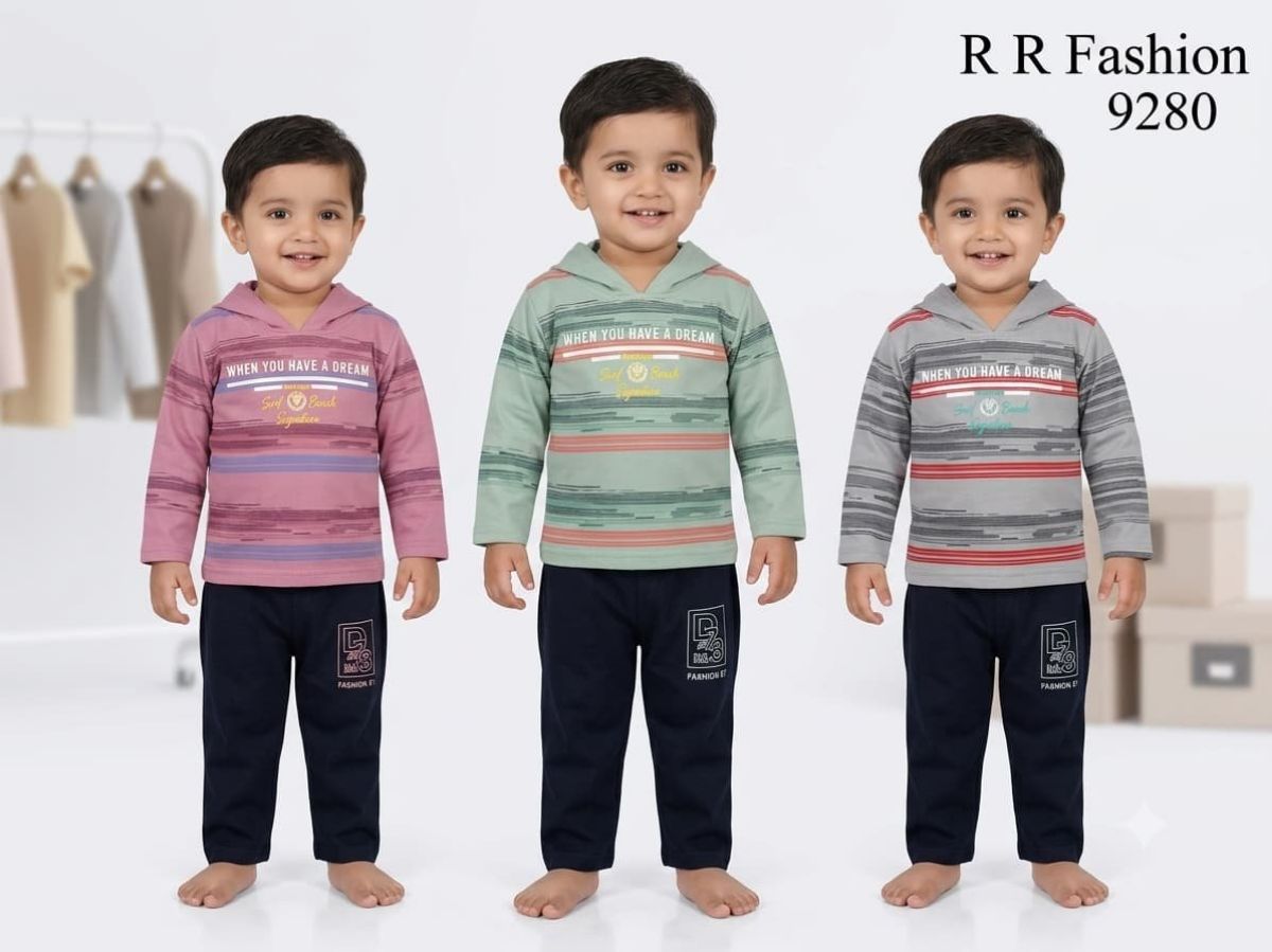 R R FASHION- Kids Top Hoodie Style And Pajami Set- 9280