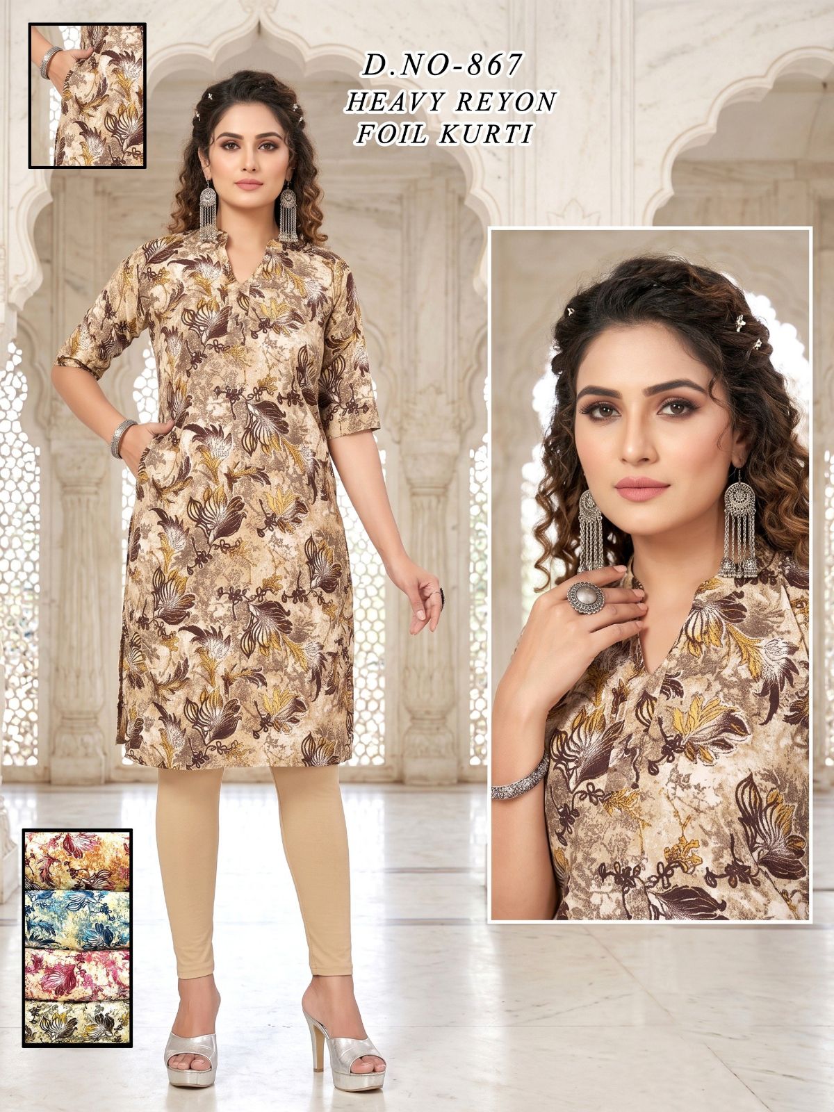 Women's Heavy Rayon Foil Kurti With Mobile Pocket -867