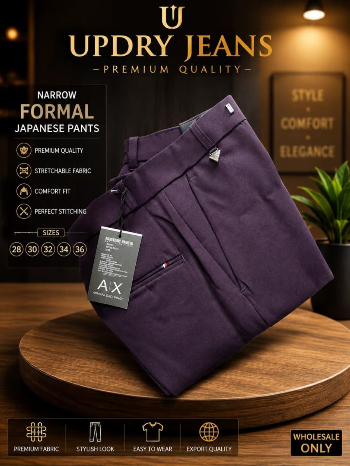 Updry Men's Narrow Formal Japanese Pants